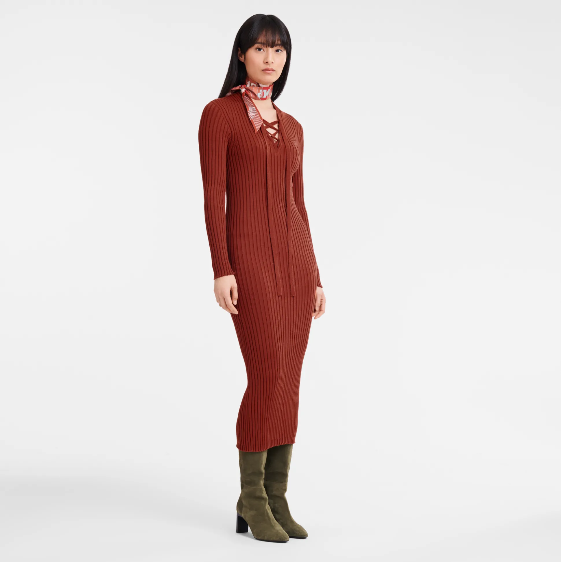 Cheap Longchamp Abito lungo aderente Castagna