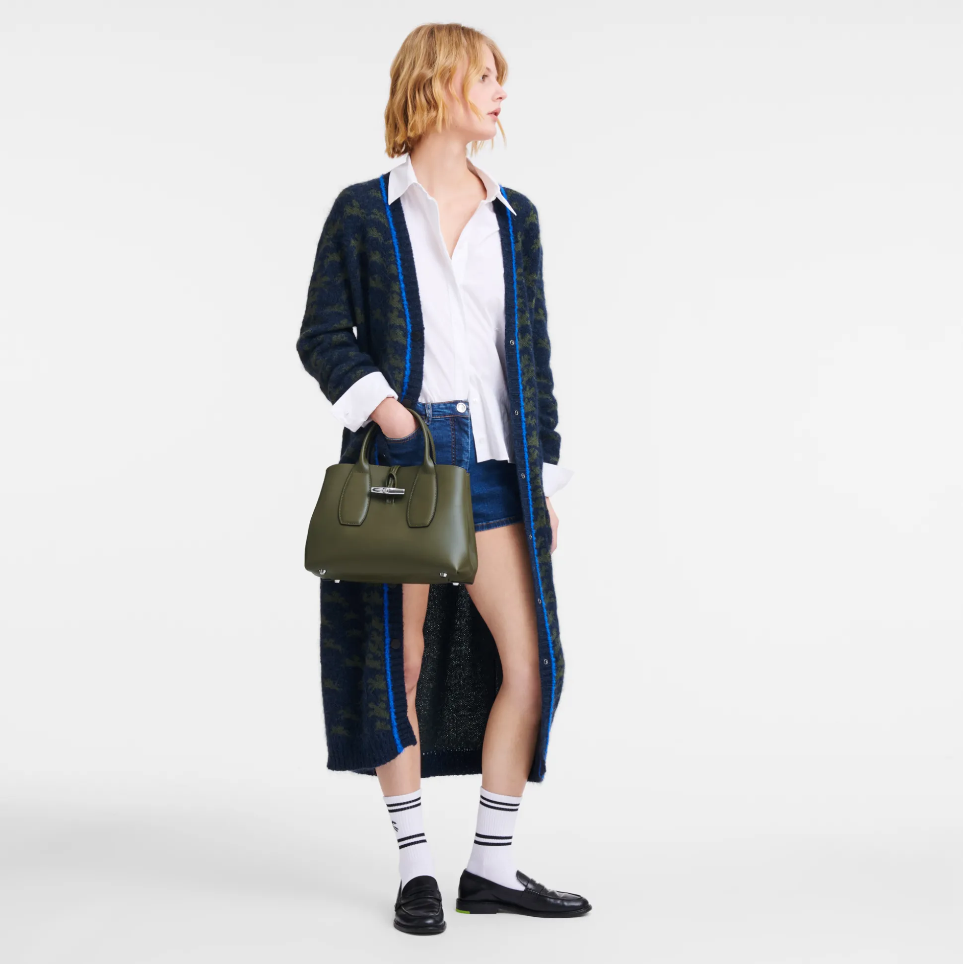 Discount Longchamp Borsa con manico M Kaki