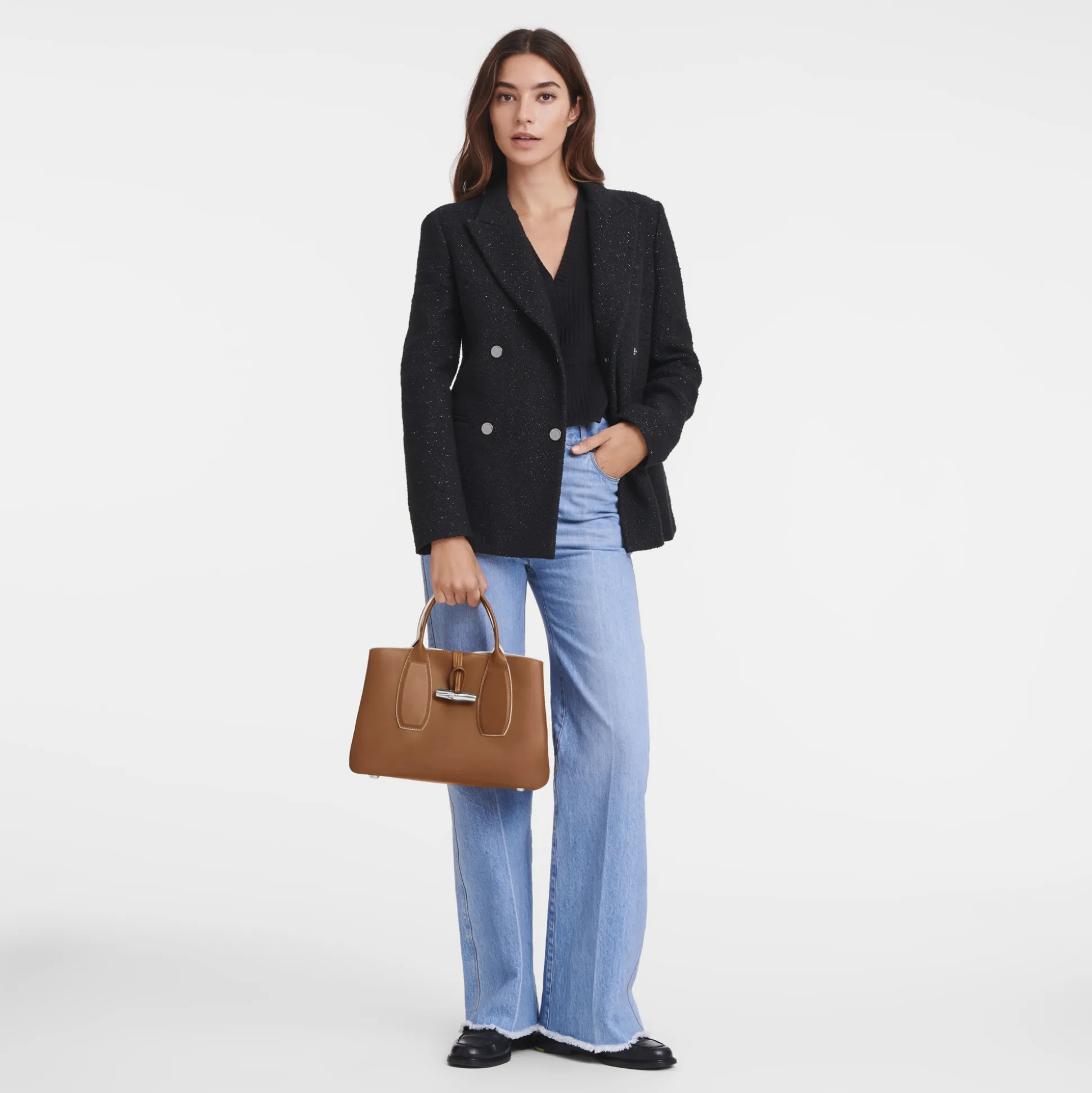 Clearance Longchamp Borsa con manico M Cognac