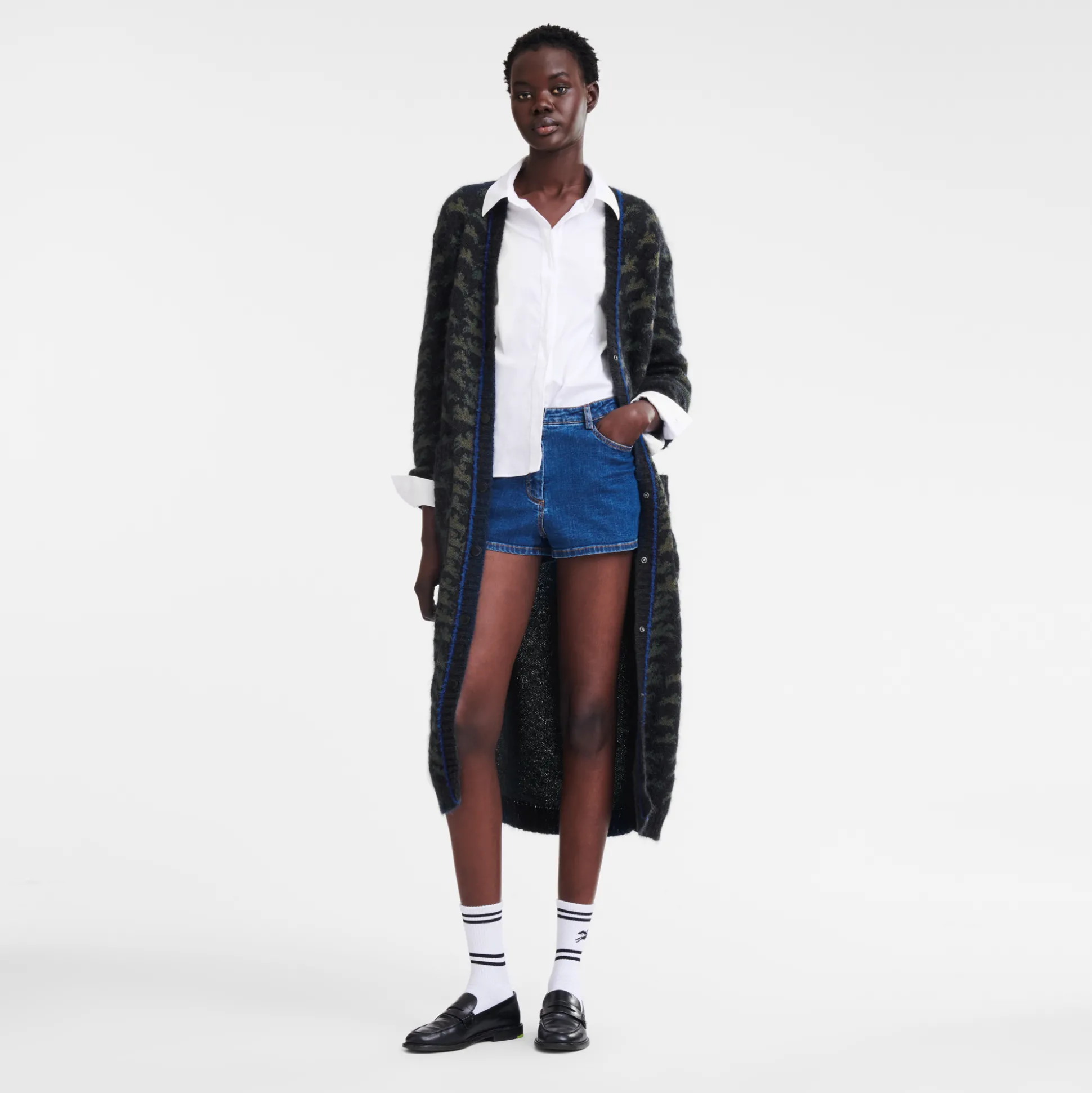 Discount Longchamp Cardigan lungo Marine