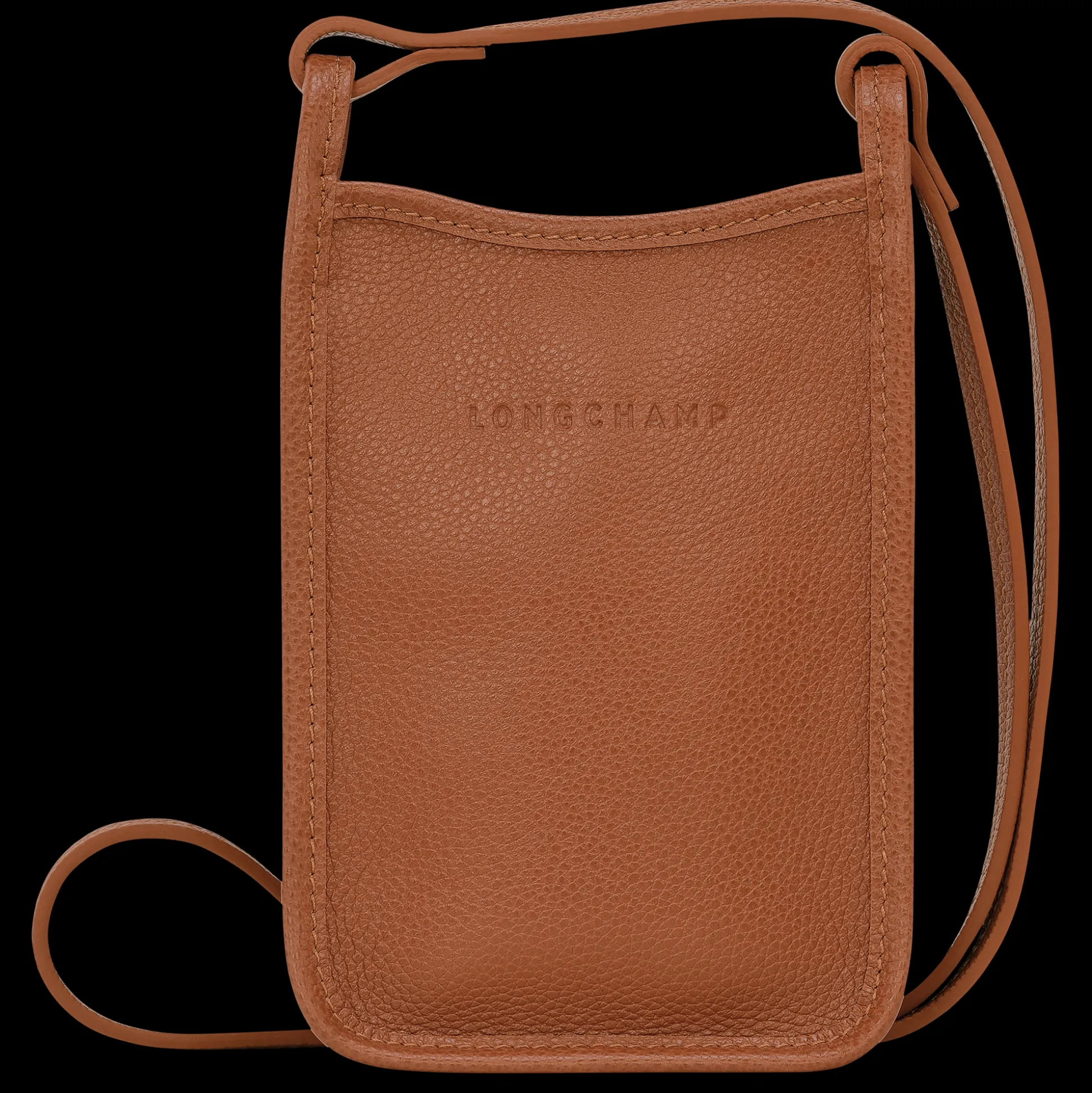 Discount Longchamp Custodia per cellulare con laccio in cuoio Caramello