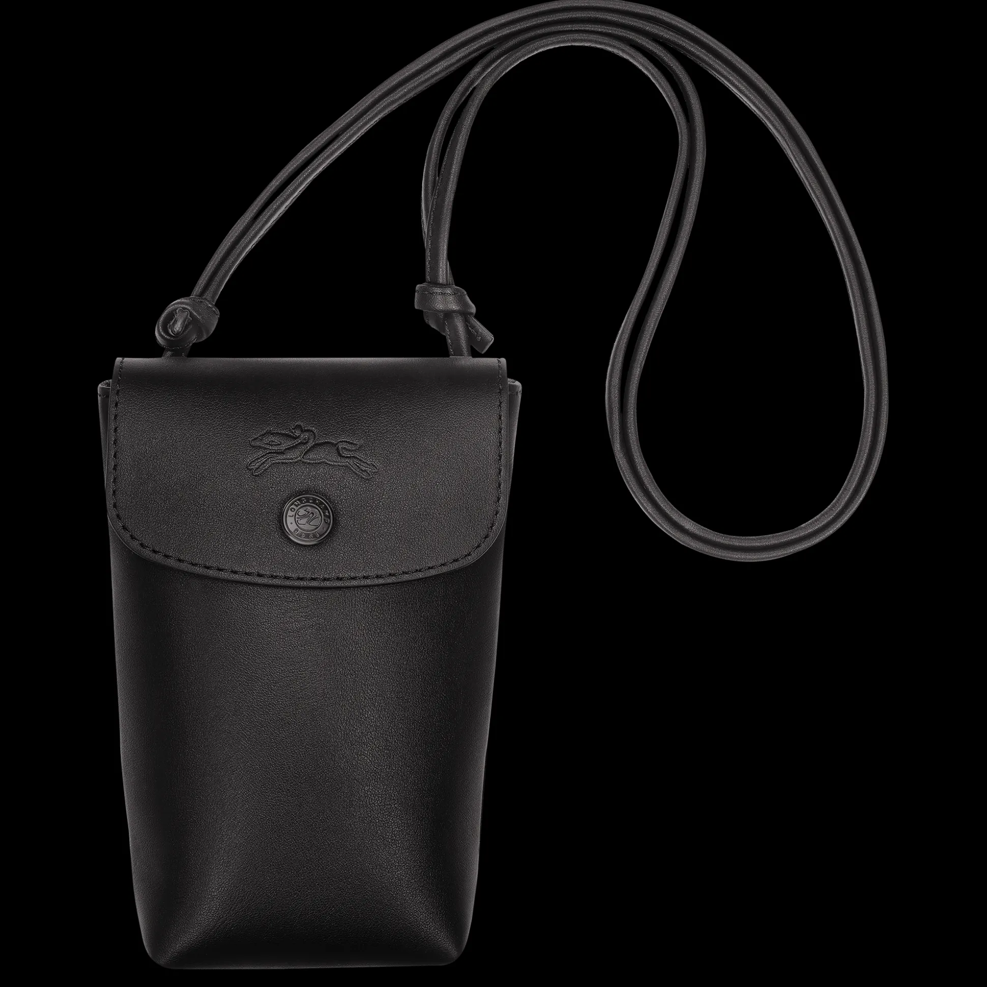 Hot Longchamp Custodia per cellulare con laccio in cuoio Nero
