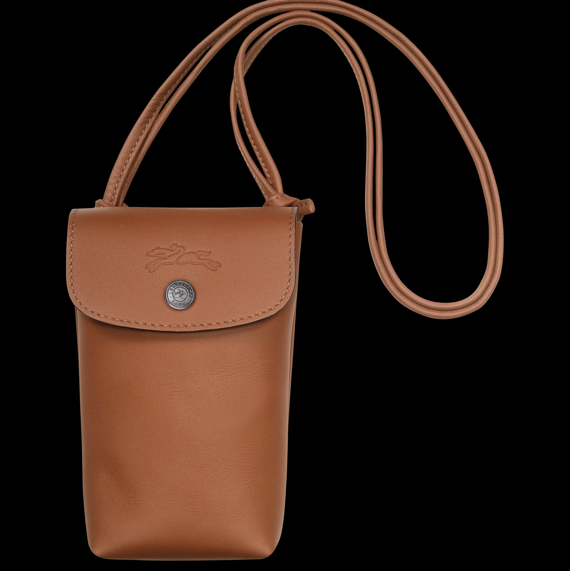 Shop Longchamp Custodia per cellulare con laccio in cuoio Cognac