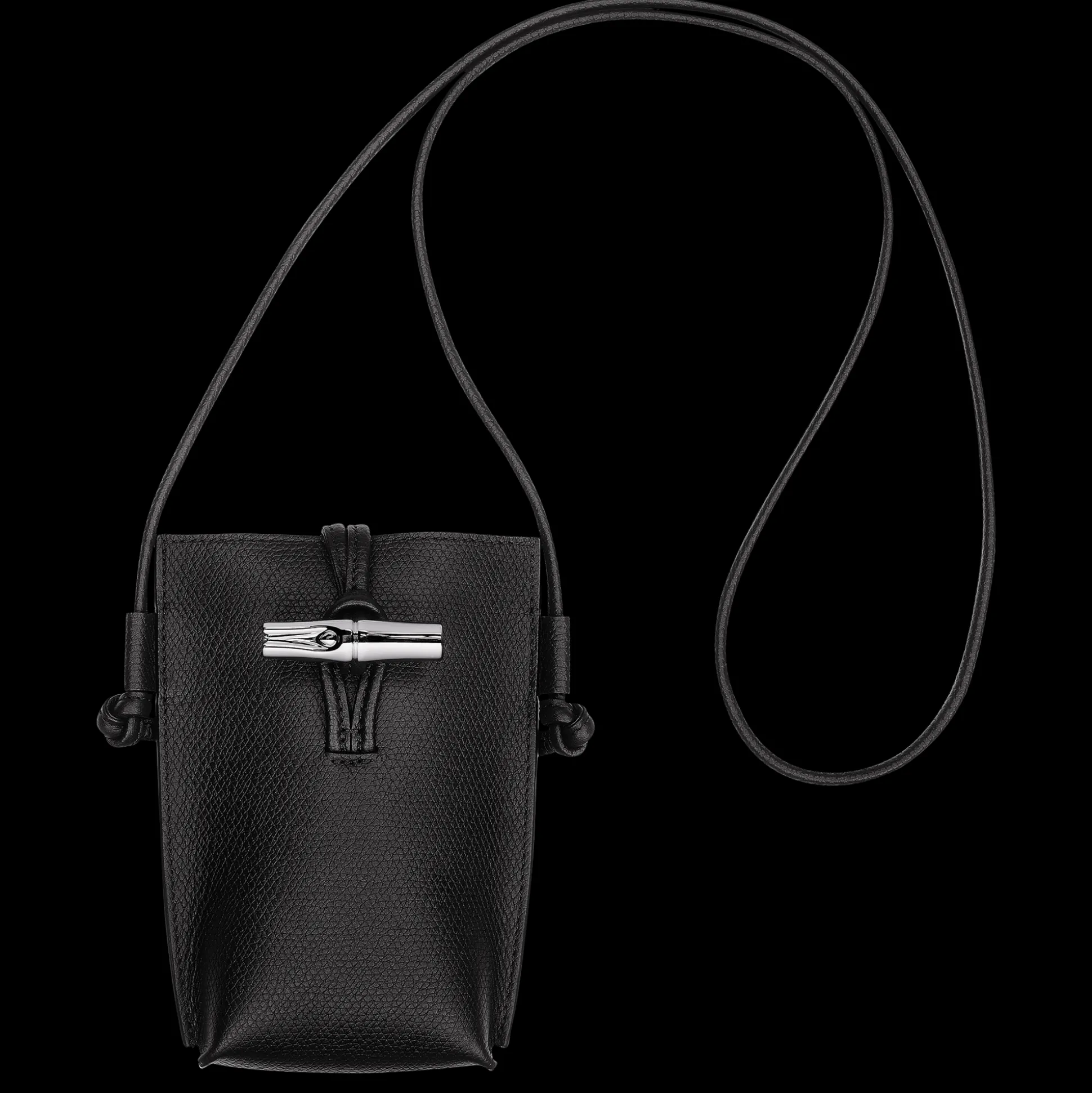 Fashion Longchamp Custodia per cellulare con laccio in cuoio Nero