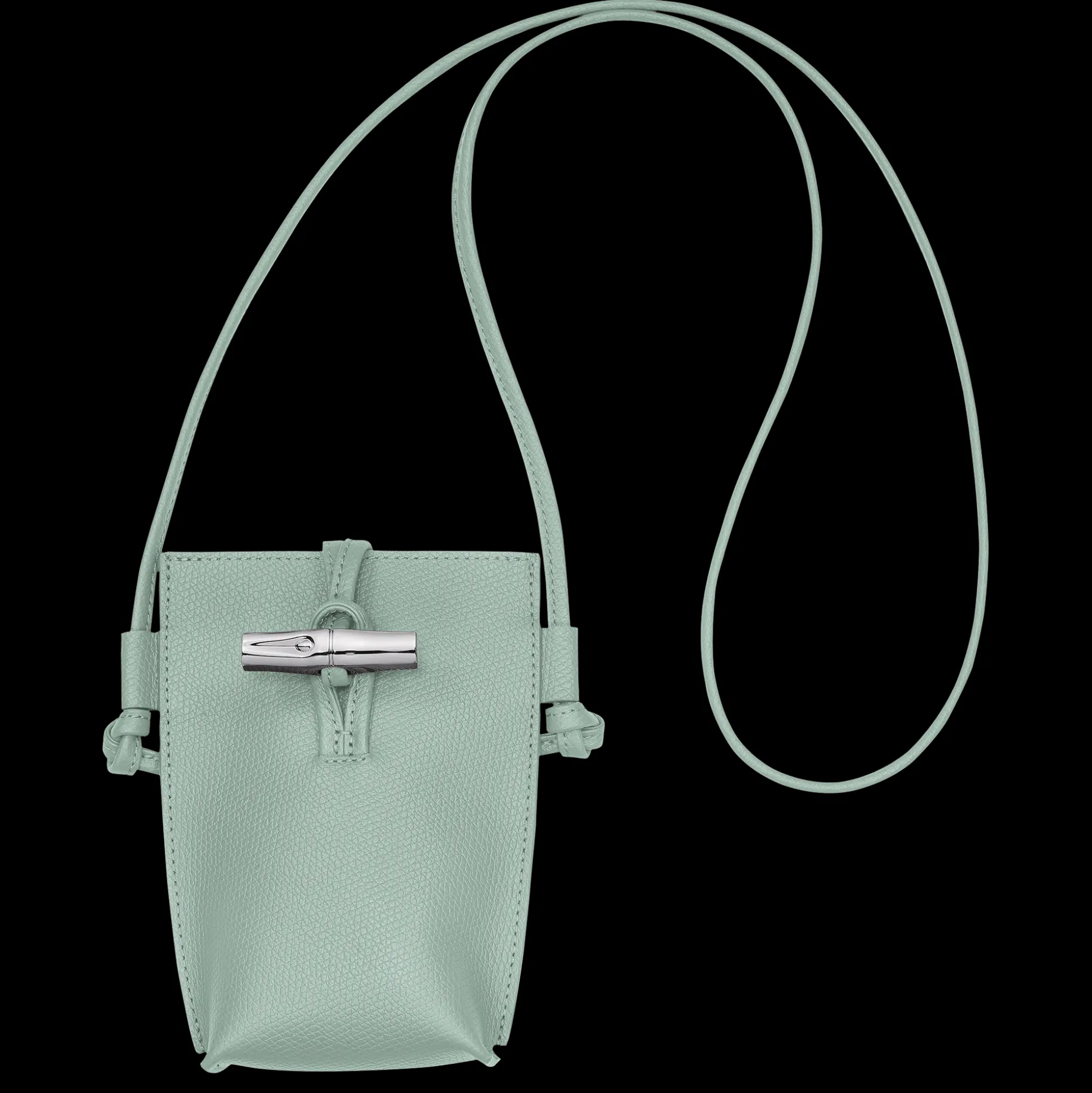 Discount Longchamp Custodia per cellulare con laccio in cuoio VerdePallido