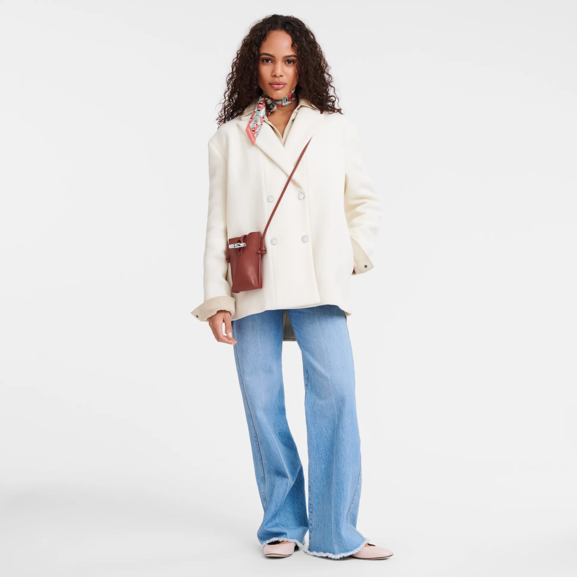 Sale Longchamp Custodia per cellulare con laccio in cuoio Castagna