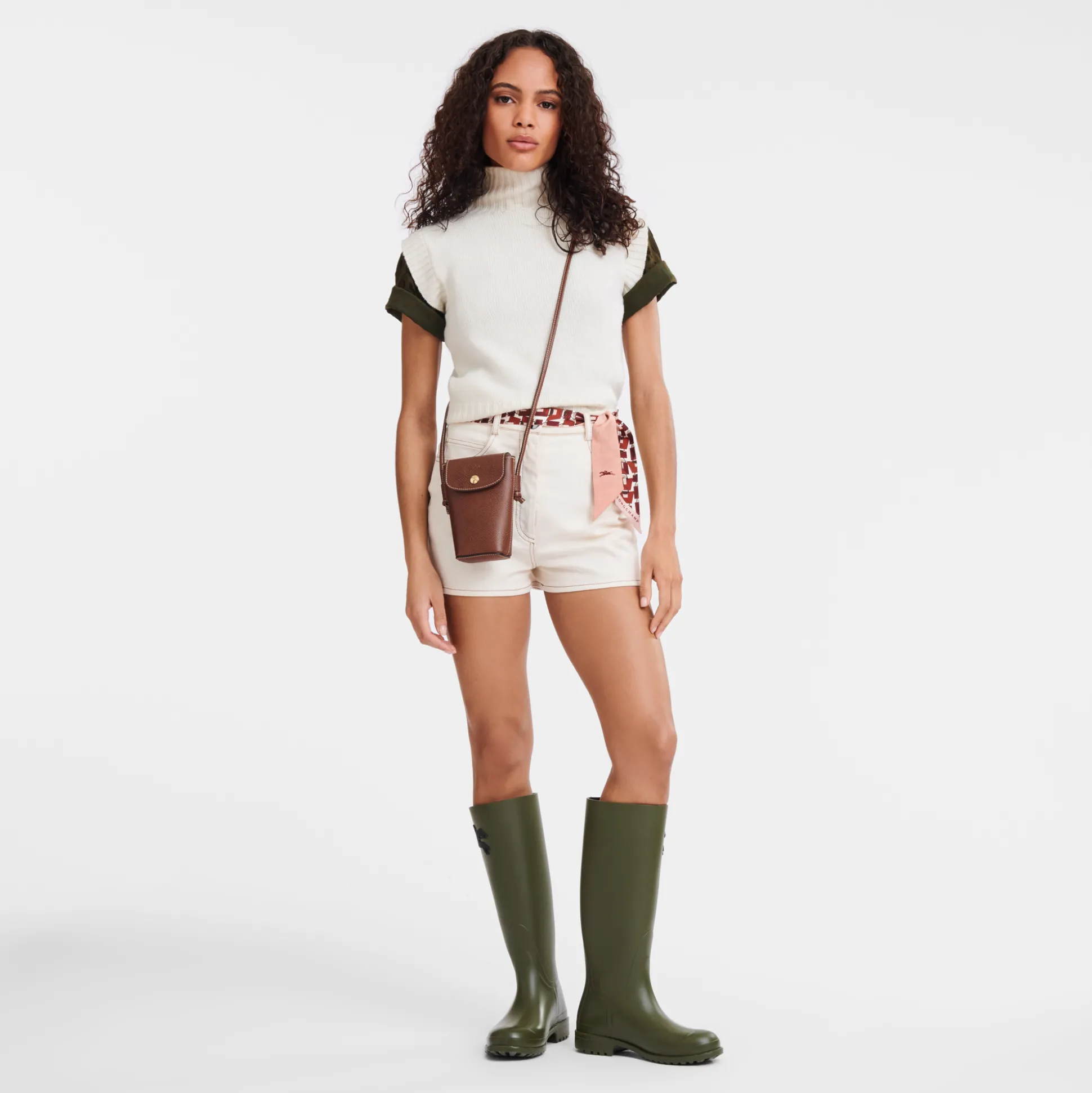 Hot Longchamp Custodia per cellulare con laccio in cuoio Marrone