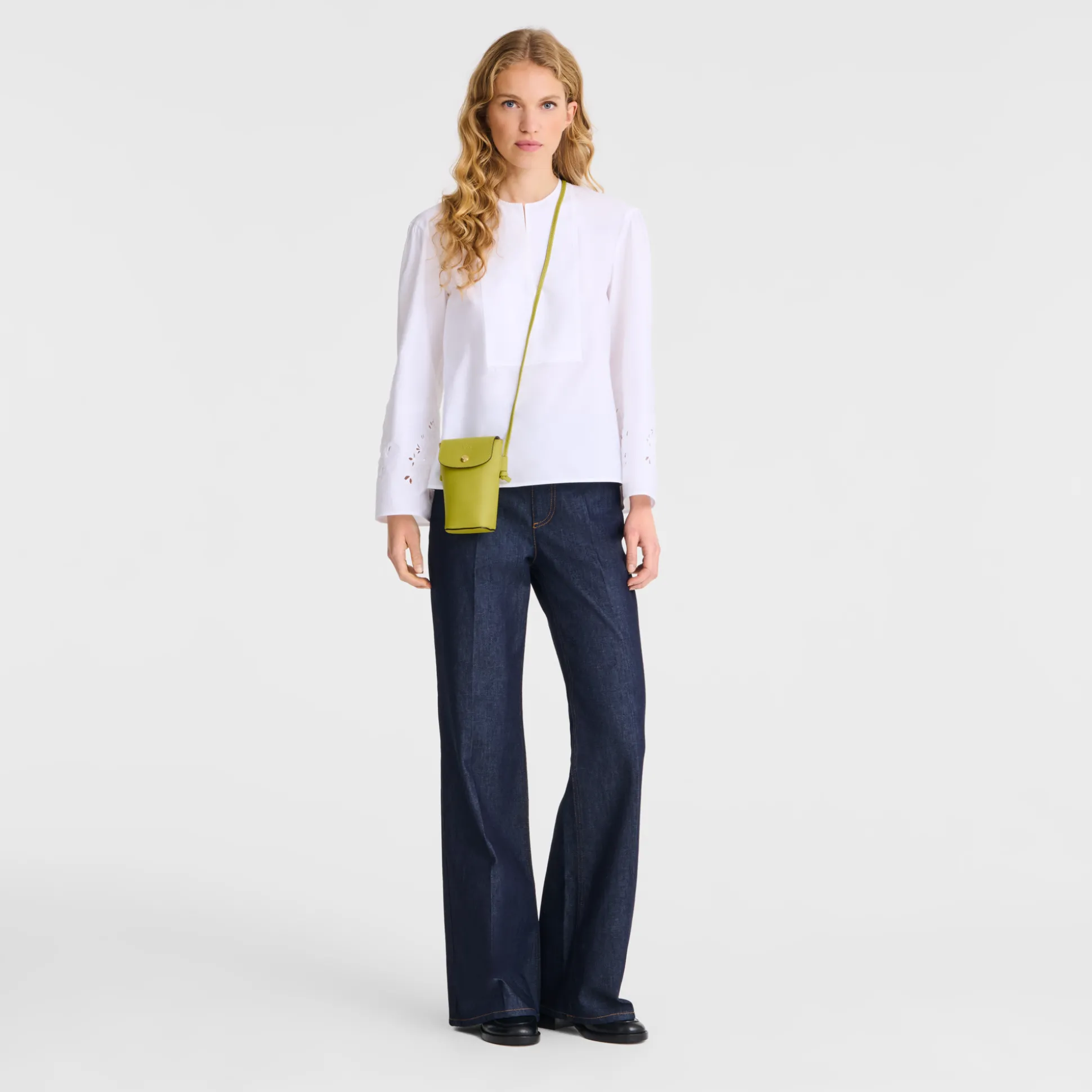 Hot Longchamp Custodia per cellulare con laccio in cuoio VerdeKiwi