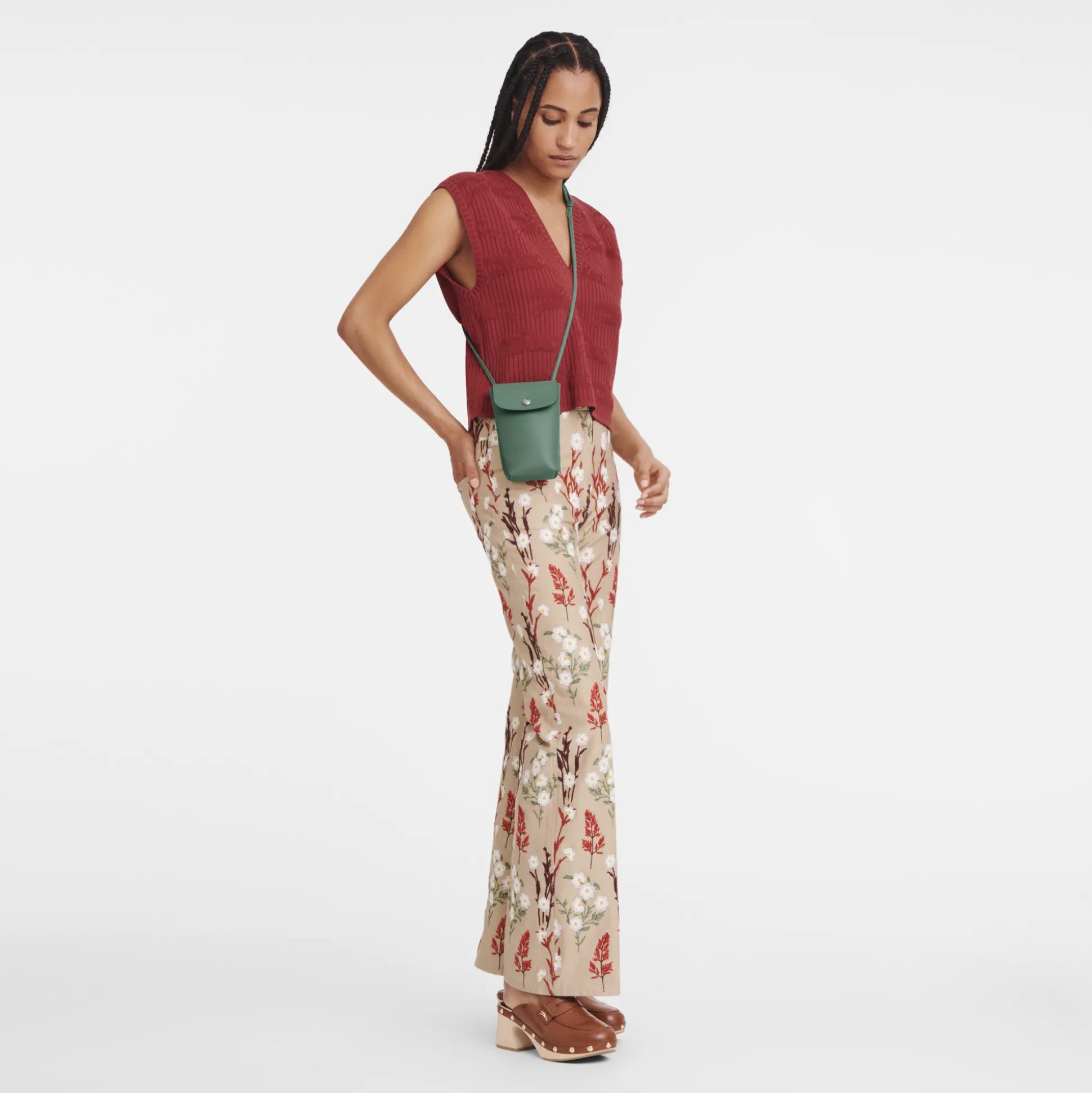 Flash Sale Longchamp Custodia per cellulare con laccio in cuoio Salvia