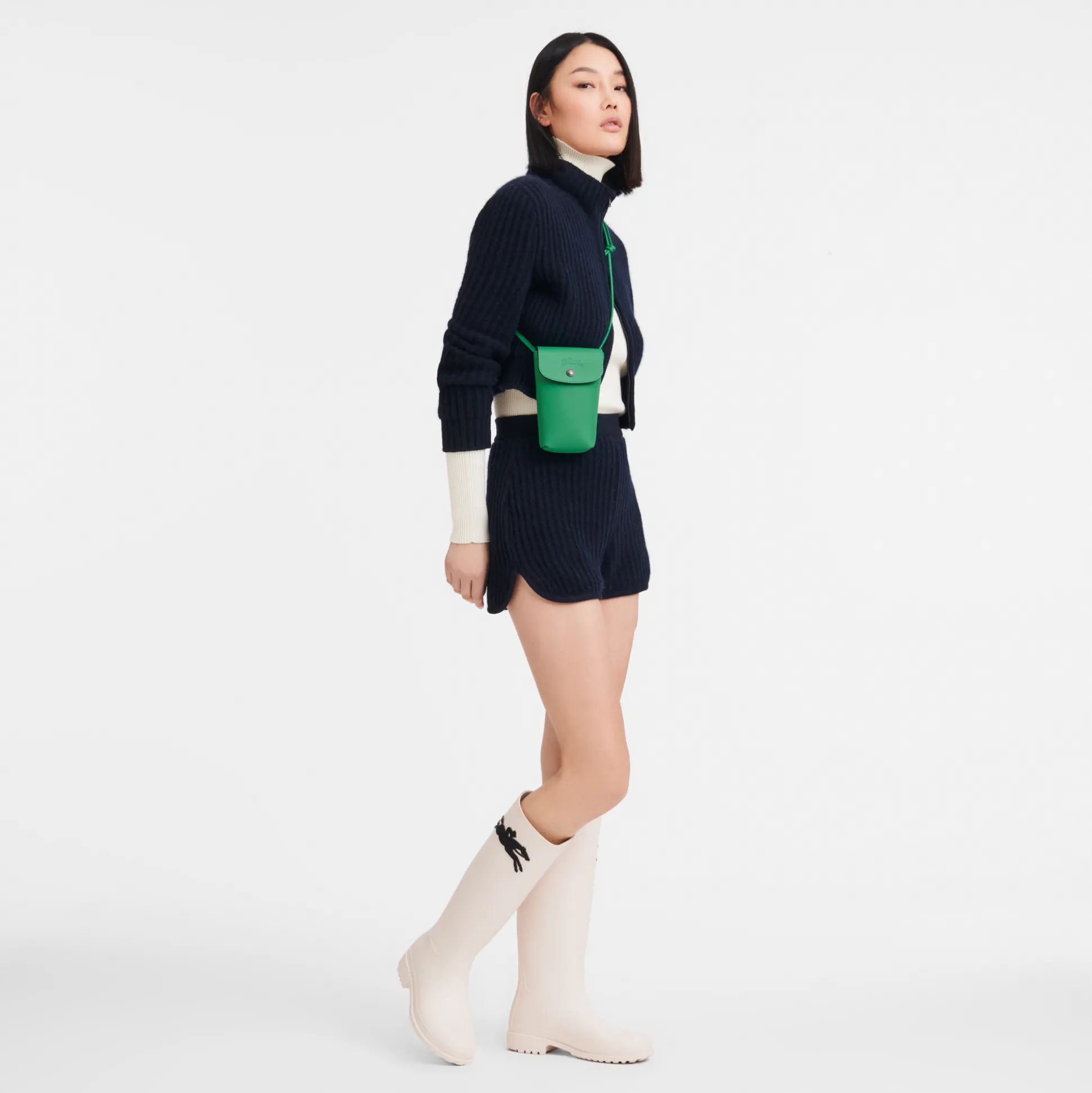 Fashion Longchamp Custodia per cellulare con laccio in cuoio Verde