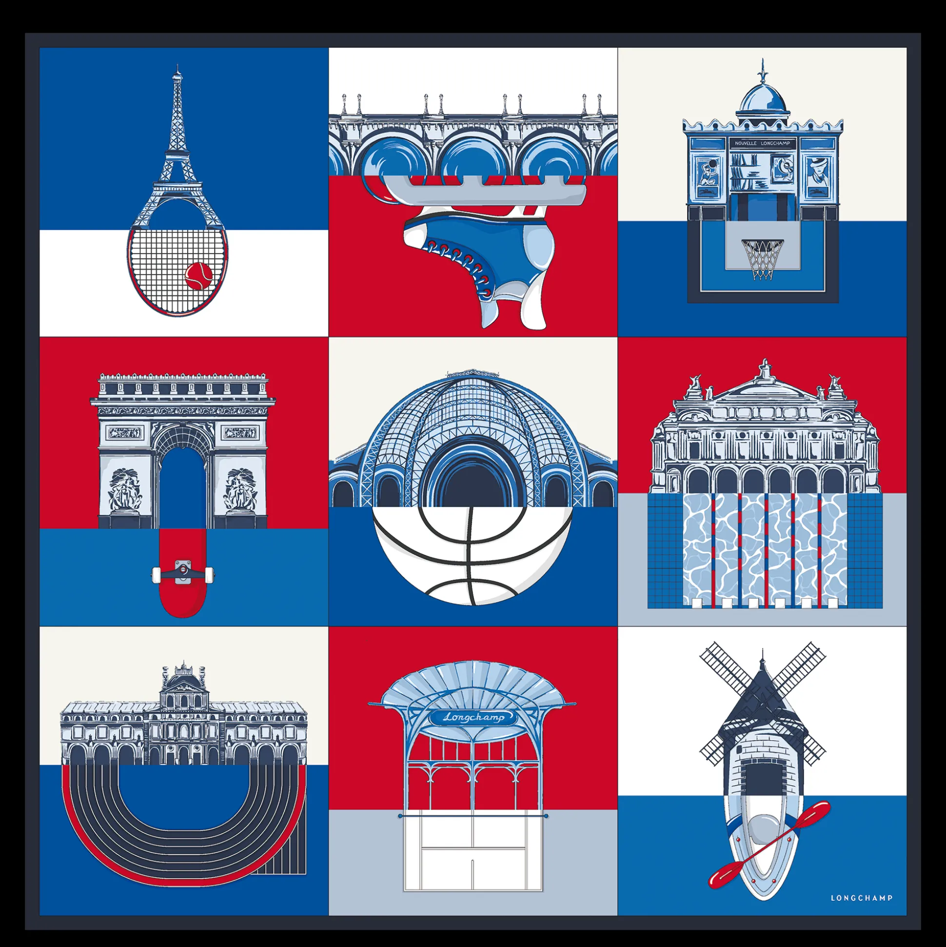 Cheap Longchamp Foulard di seta 90 Città energica Seta - Rosso Rosso/Navy