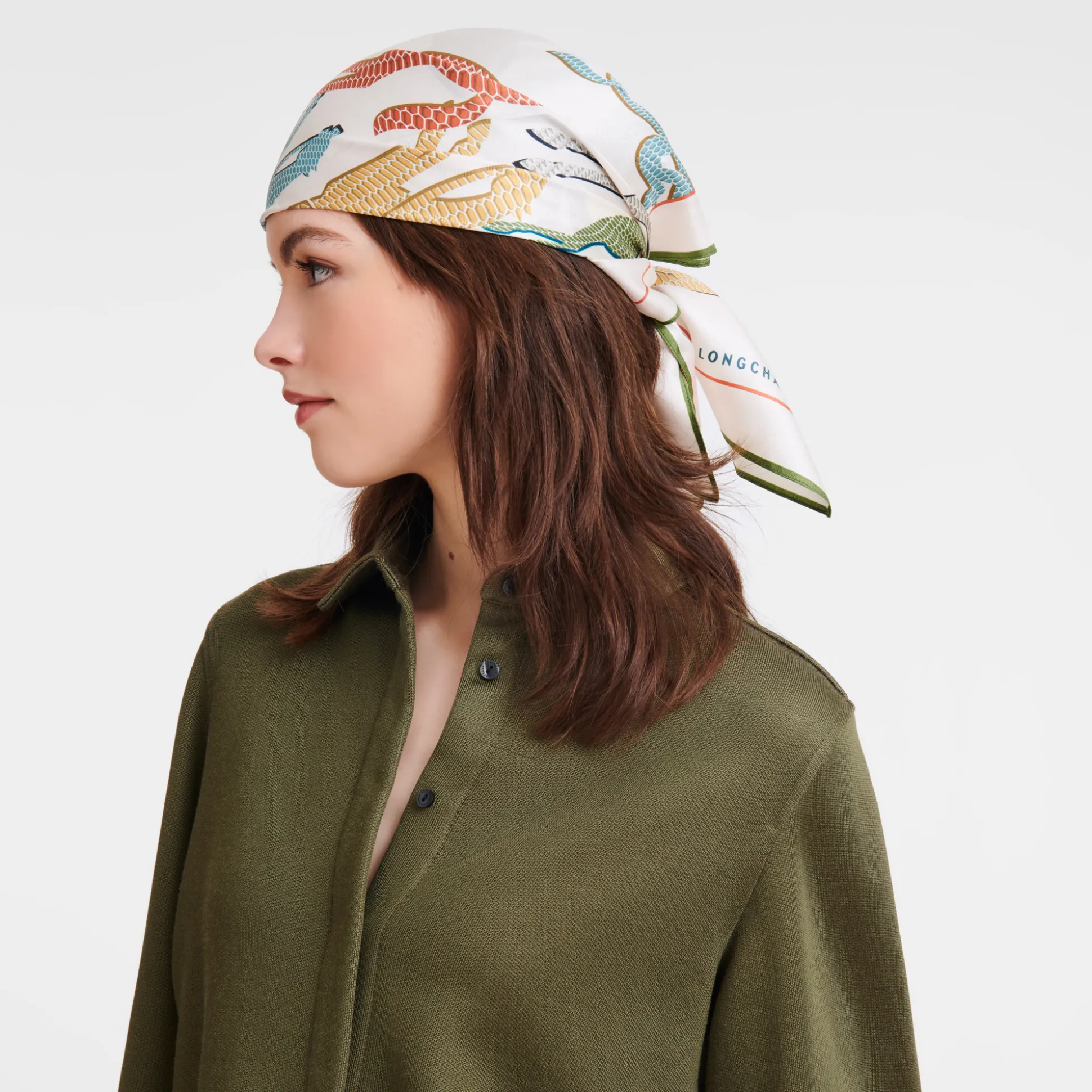 Store Longchamp Foulard di seta 70 Corsa Seta - Greggio