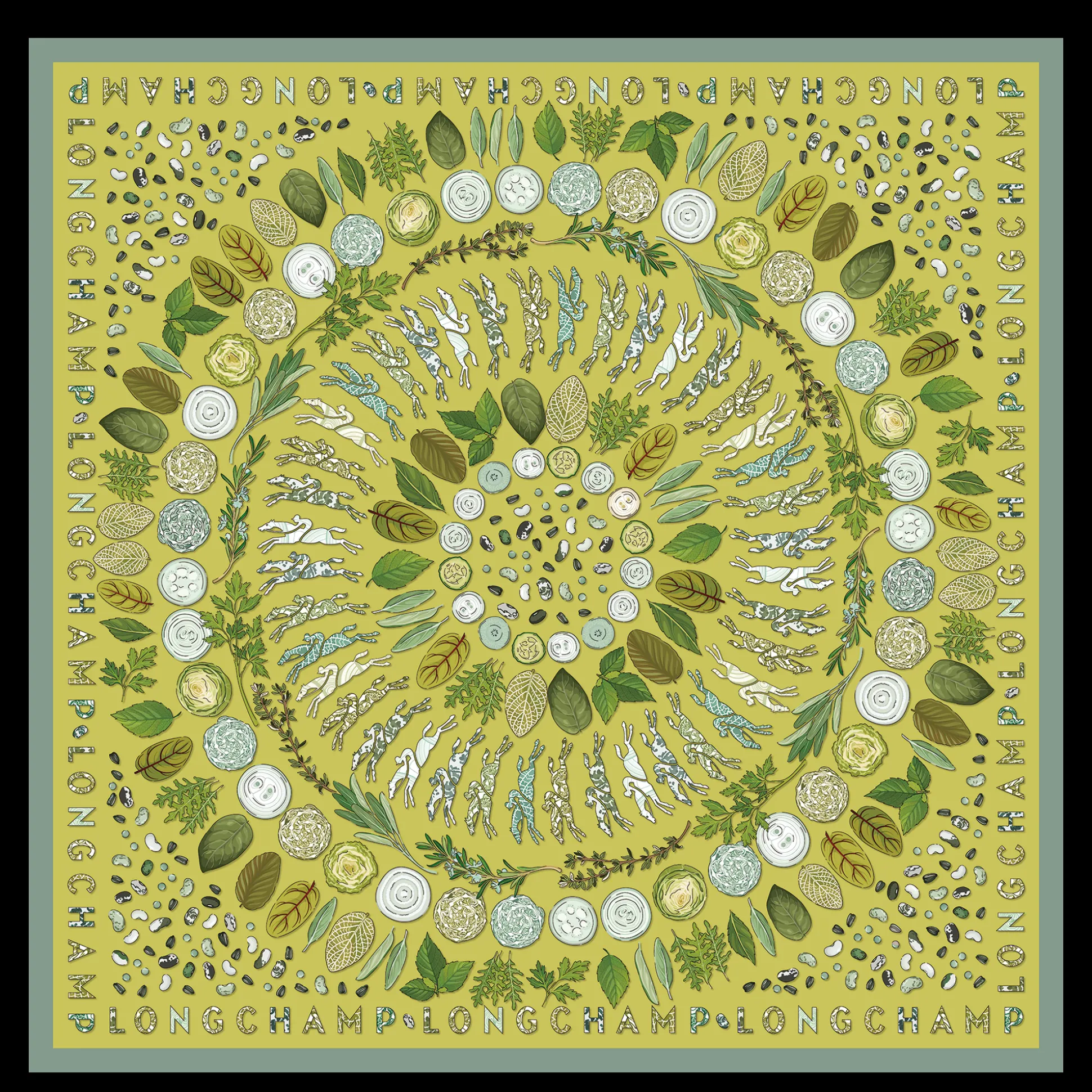 New Longchamp Foulard di seta 90 Erbario OTHER - Verde Kiwi VerdeKiwi