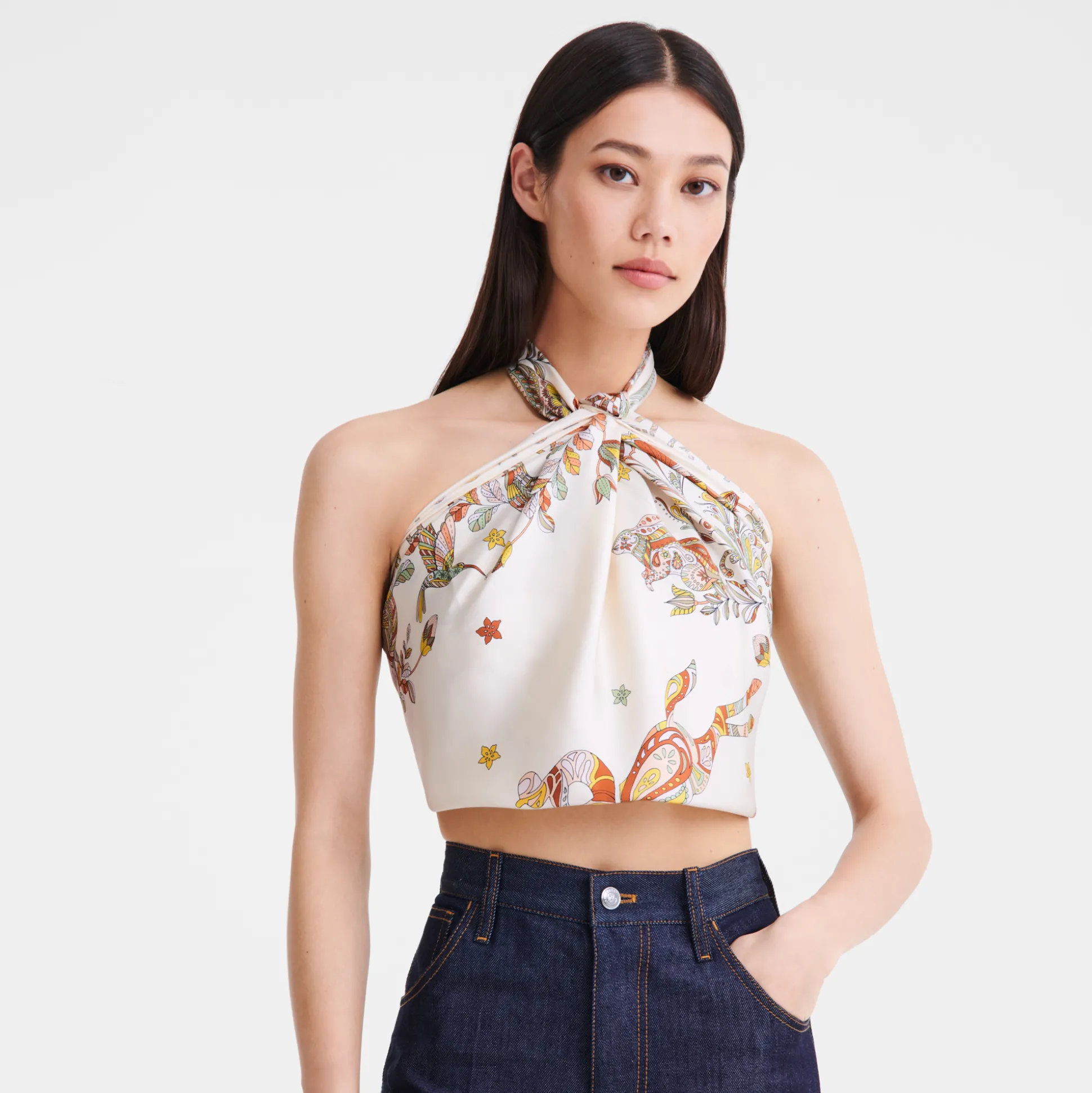 Discount Longchamp Foulard di seta 90 Forêt OTHER - Greggio