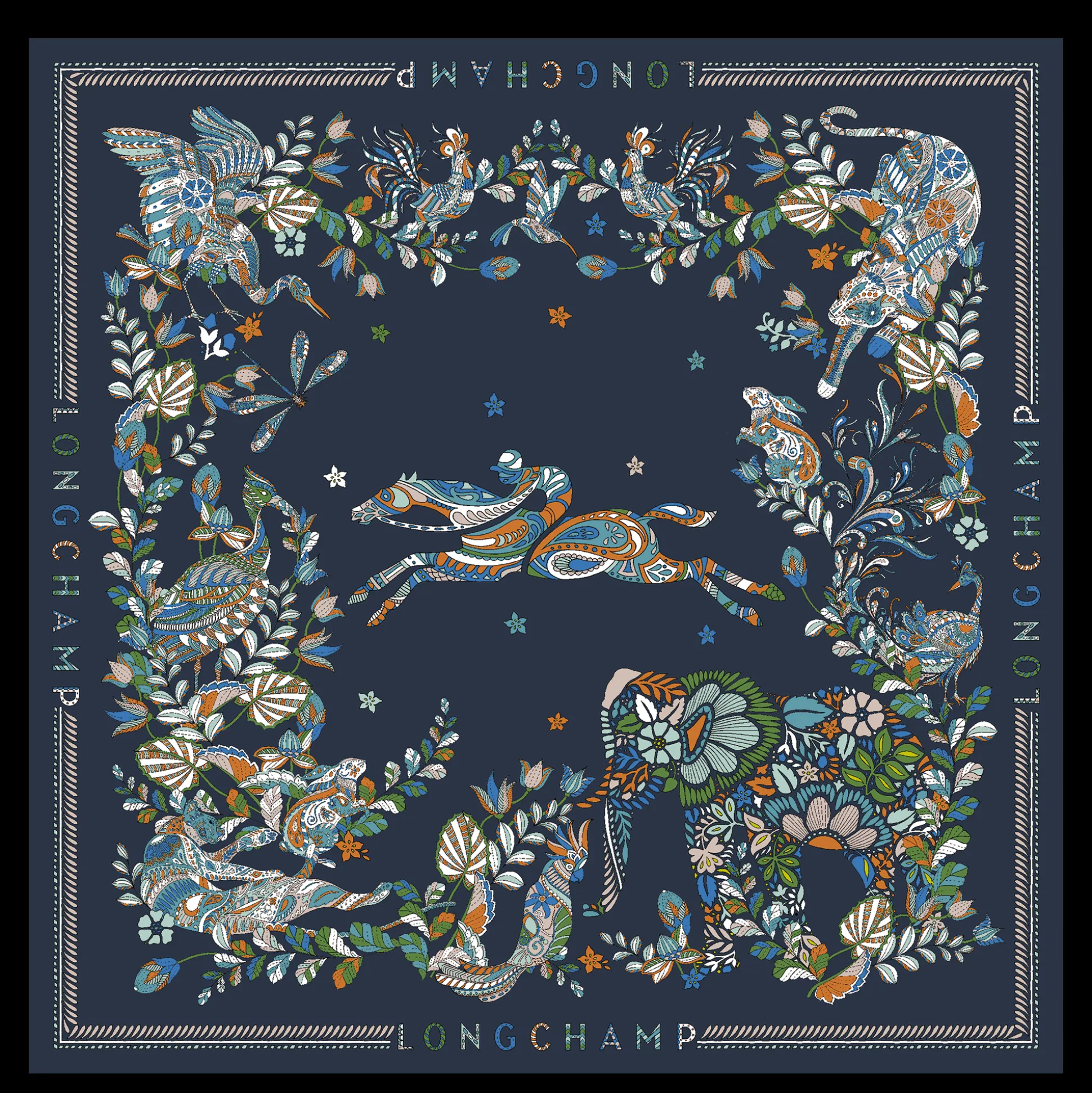 Sale Longchamp Foulard di seta 90 Forêt OTHER - Marine