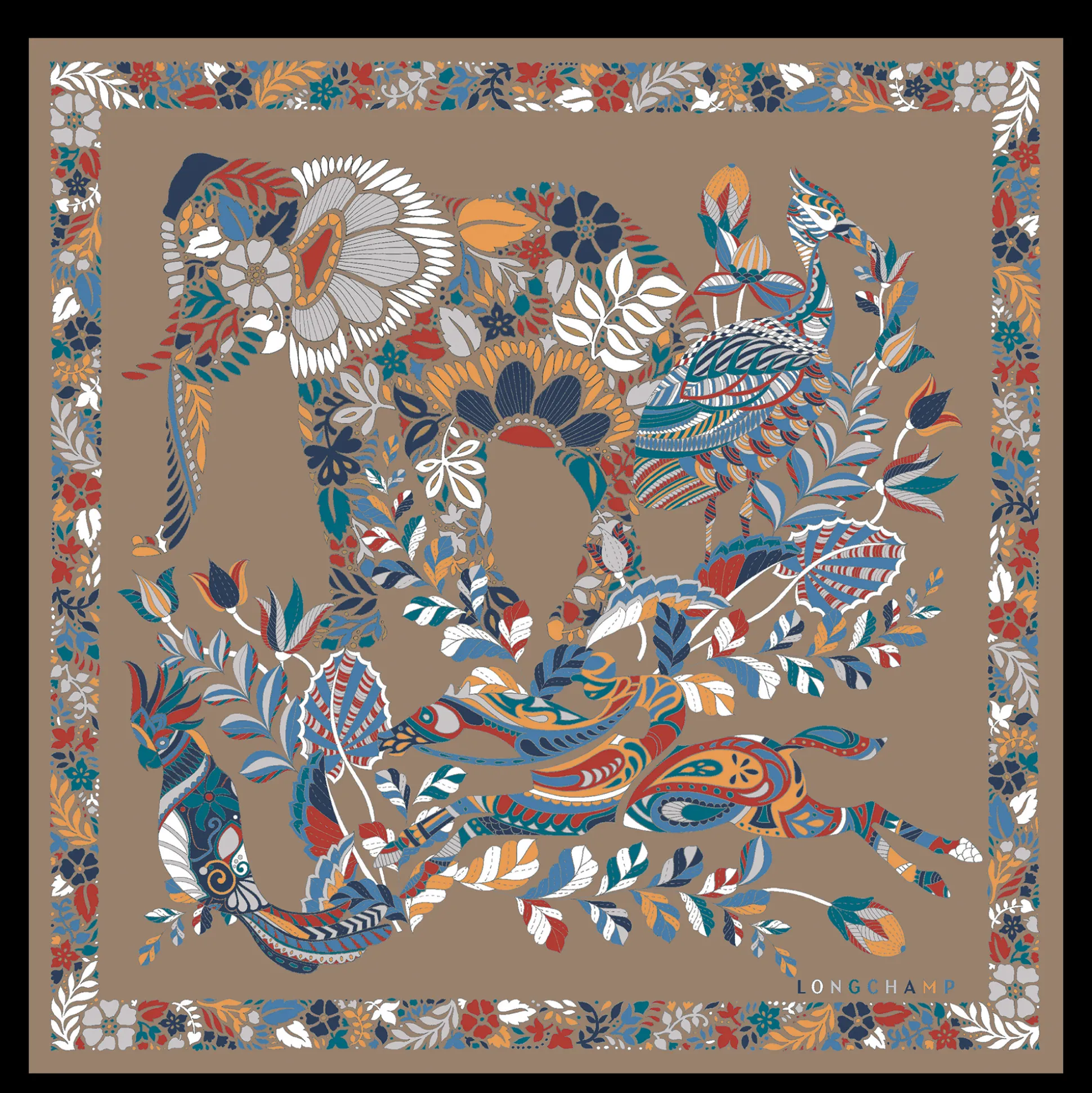 Best Sale Longchamp Foulard di seta 50 Forêt Seta - Argilla