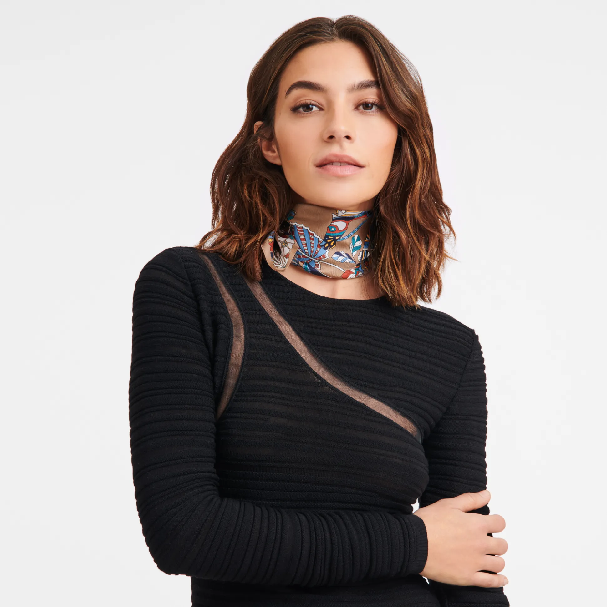 Best Sale Longchamp Foulard di seta 50 Forêt Seta - Argilla