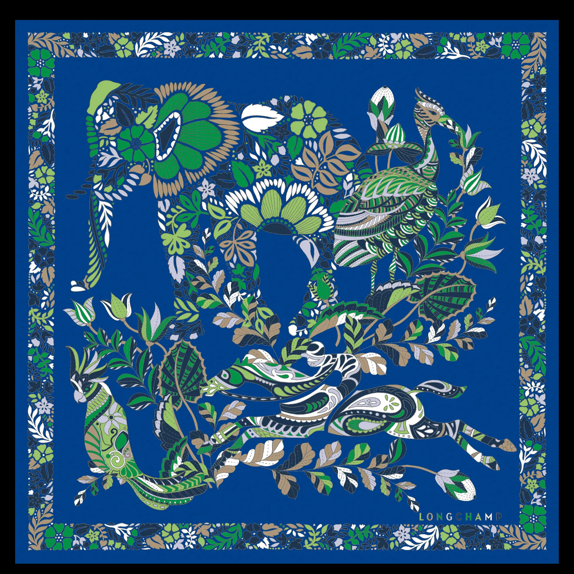 Sale Longchamp Foulard di seta 50 Forêt Seta - Azzurro