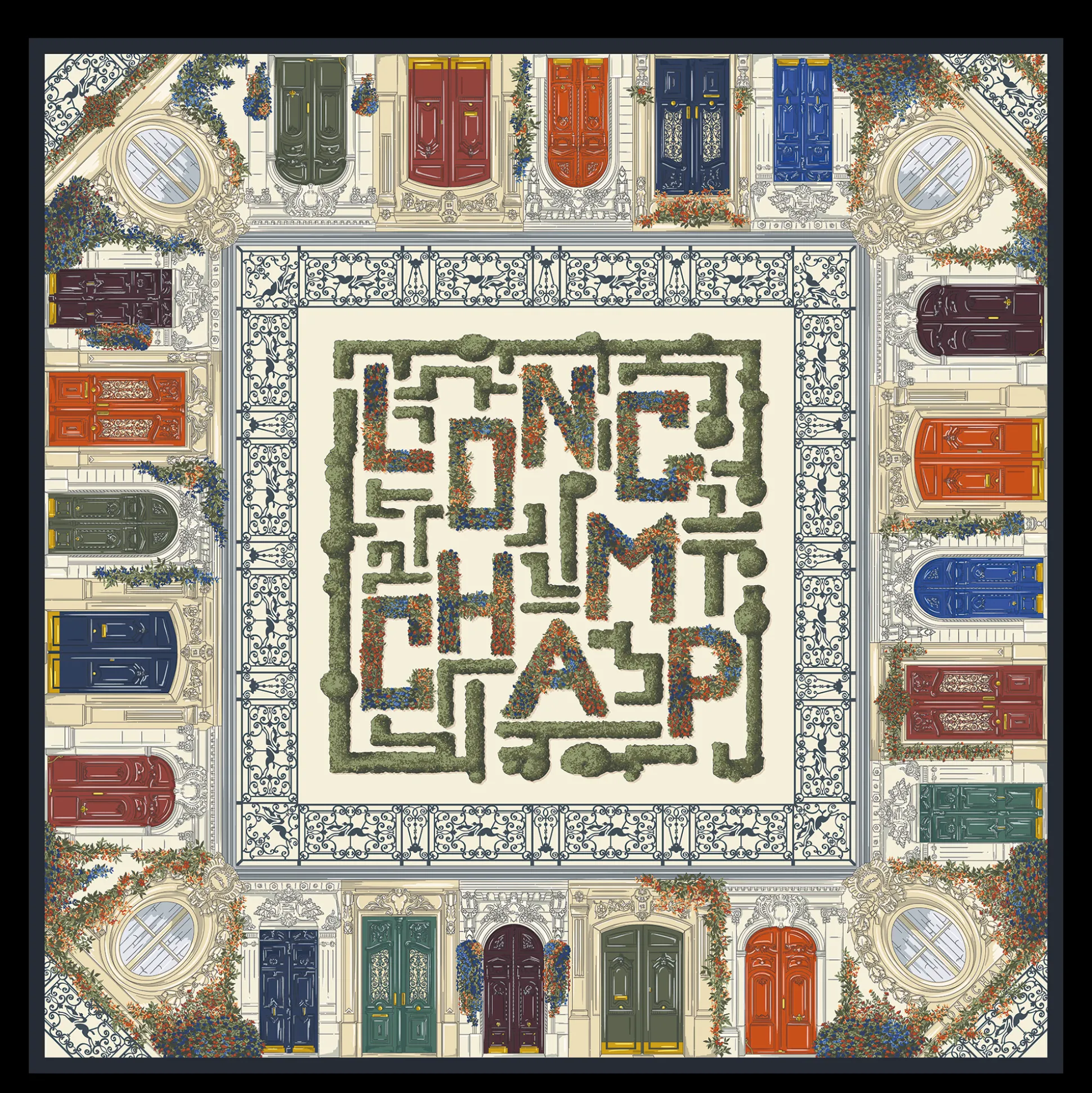 Clearance Longchamp Foulard di seta 90 Giardino parigino Seta - Kaki