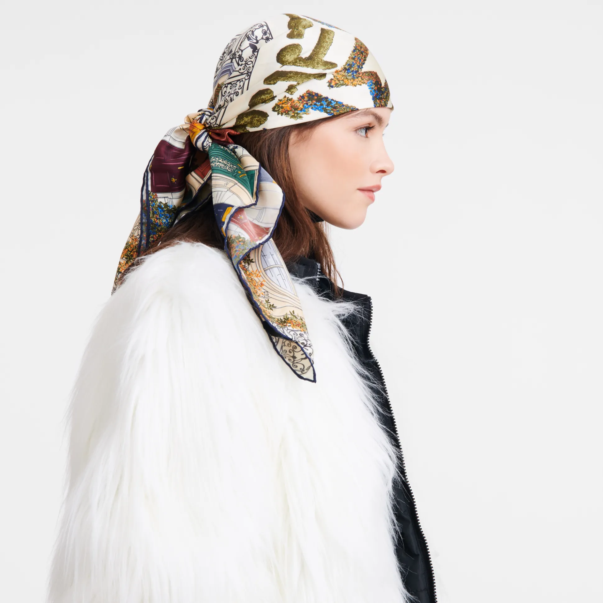 Clearance Longchamp Foulard di seta 90 Giardino parigino Seta - Kaki