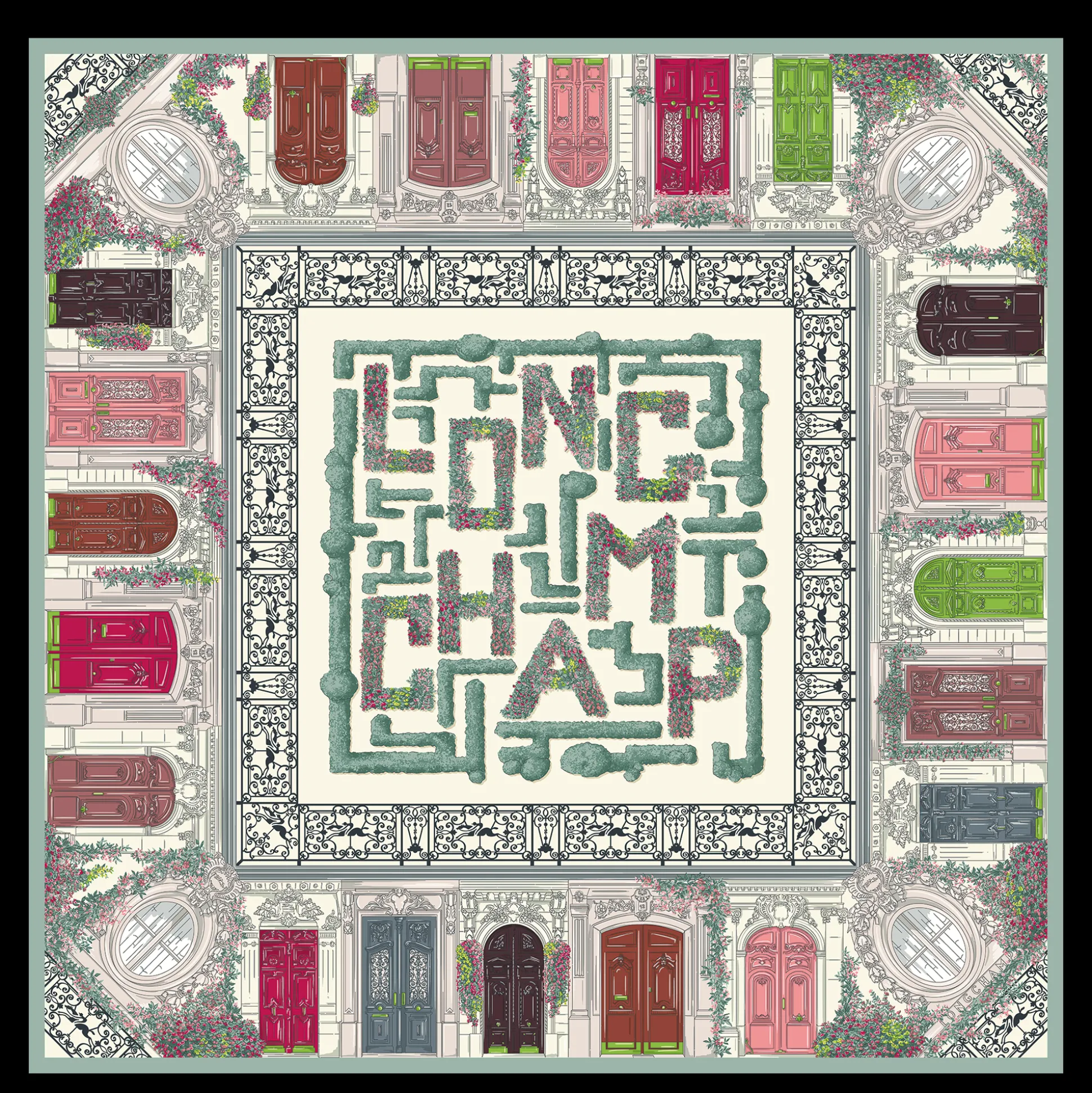 Store Longchamp Foulard di seta 90 Giardino parigino Seta - Verde Pallido VerdePallido