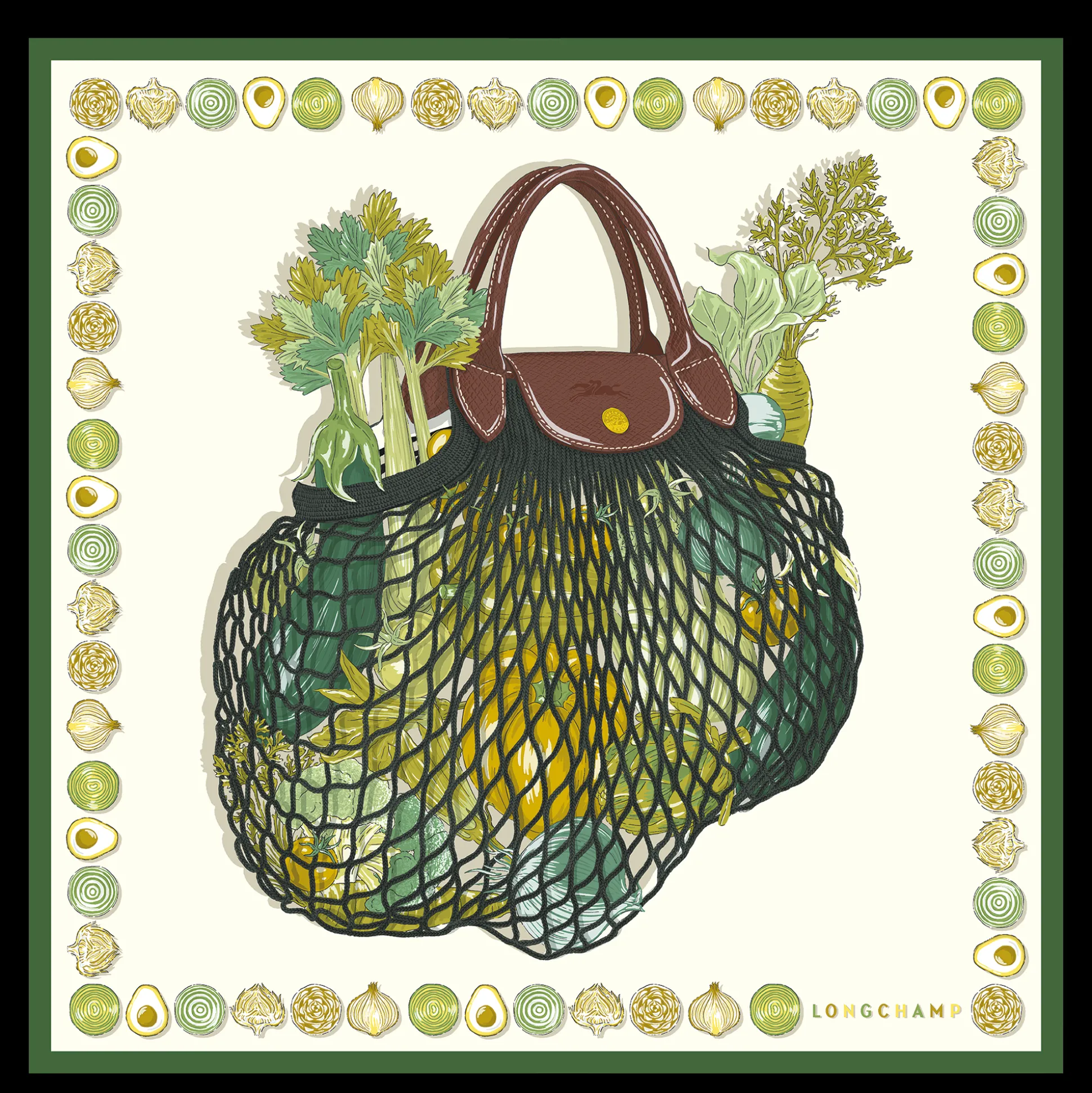 Outlet Longchamp Foulard di seta 70 La borsa Gourmet Mesh OTHER - Alloro