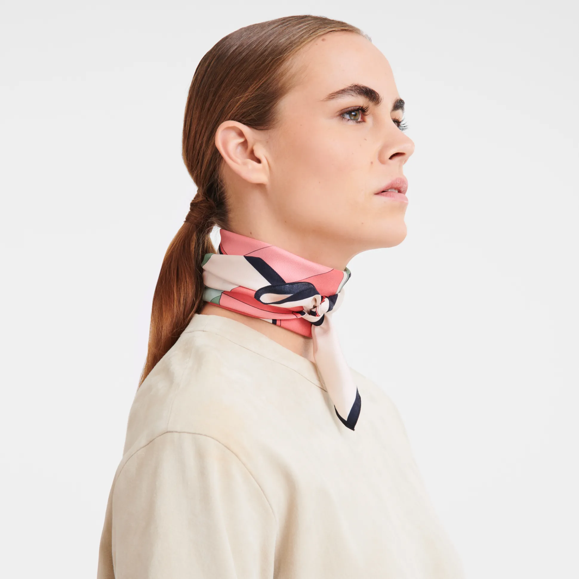 Discount Longchamp Foulard di seta 70 University Seta - Beige Pelle BeigePelle