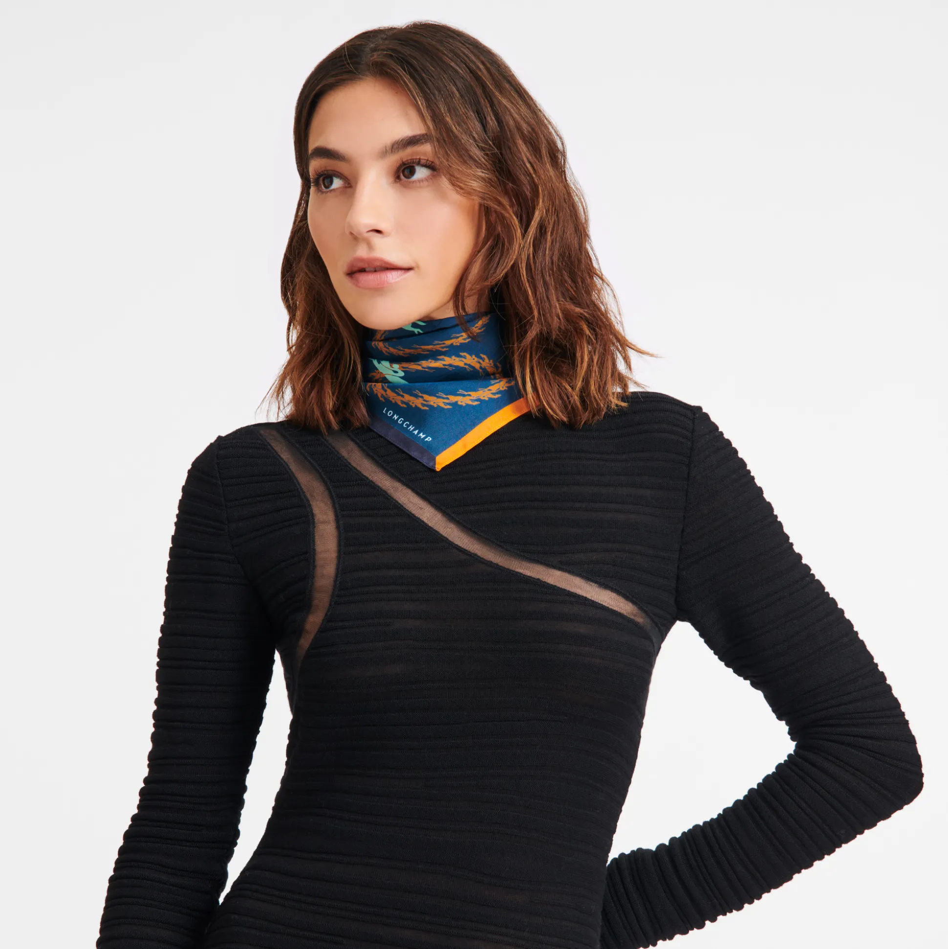 Discount Longchamp Foulard di seta 50 Maneggio Seta - Marine