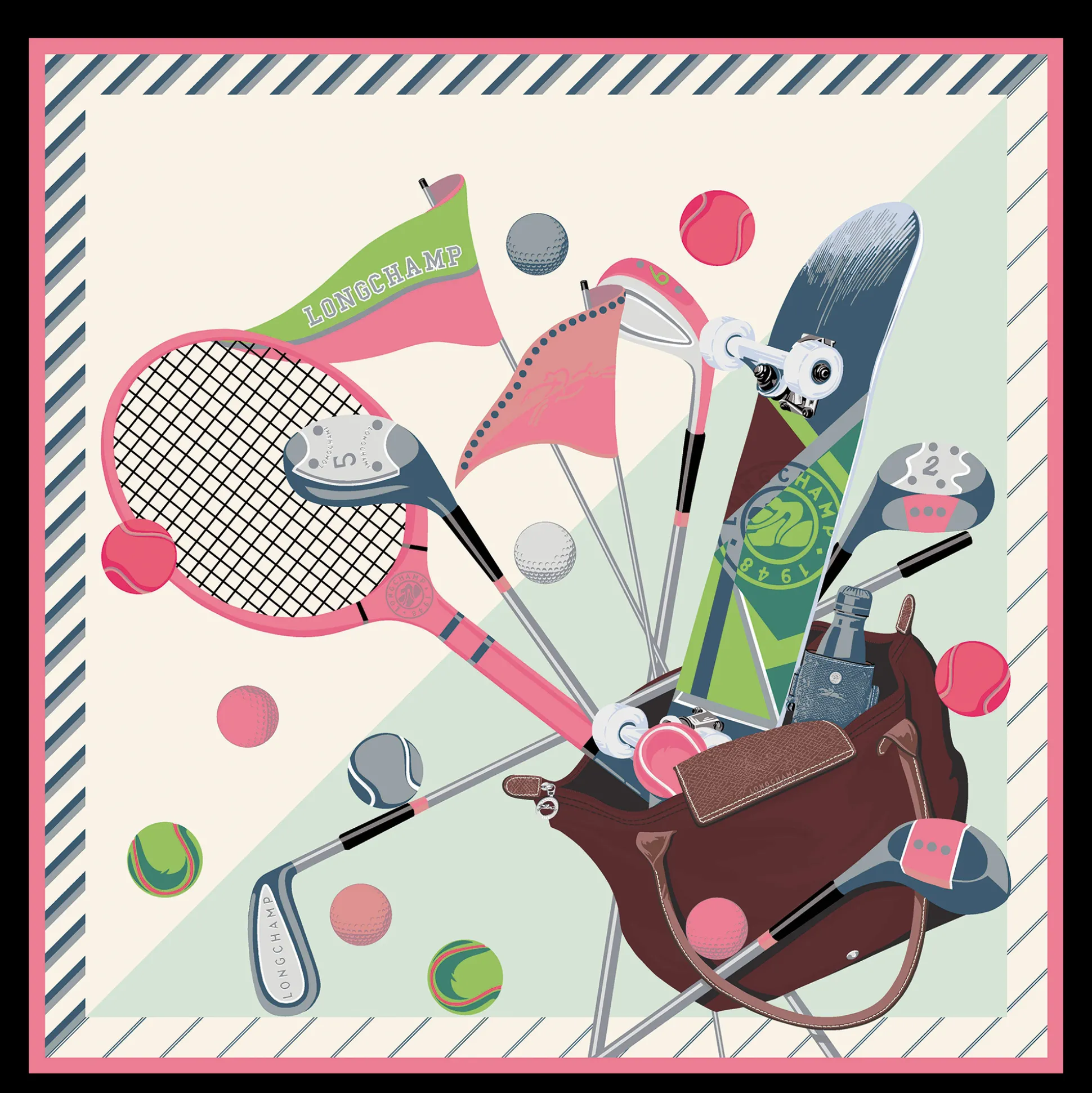 Discount Longchamp Foulard di seta 90 Portamazze Seta - Amaranto