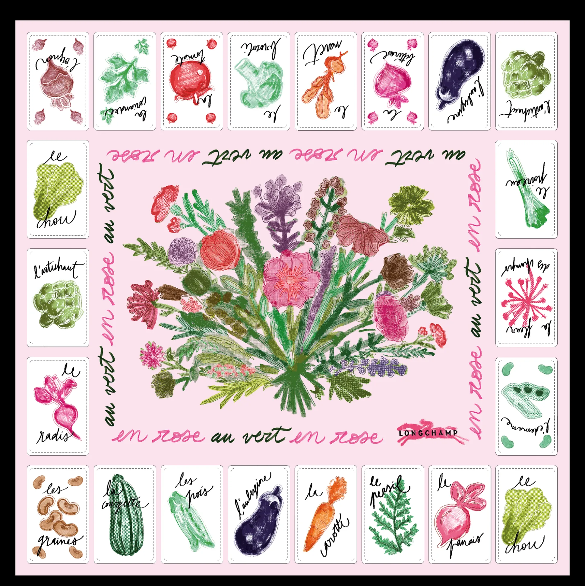 Best Sale Longchamp Foulard di seta 50 Rosa e verde OTHER - Ballerina