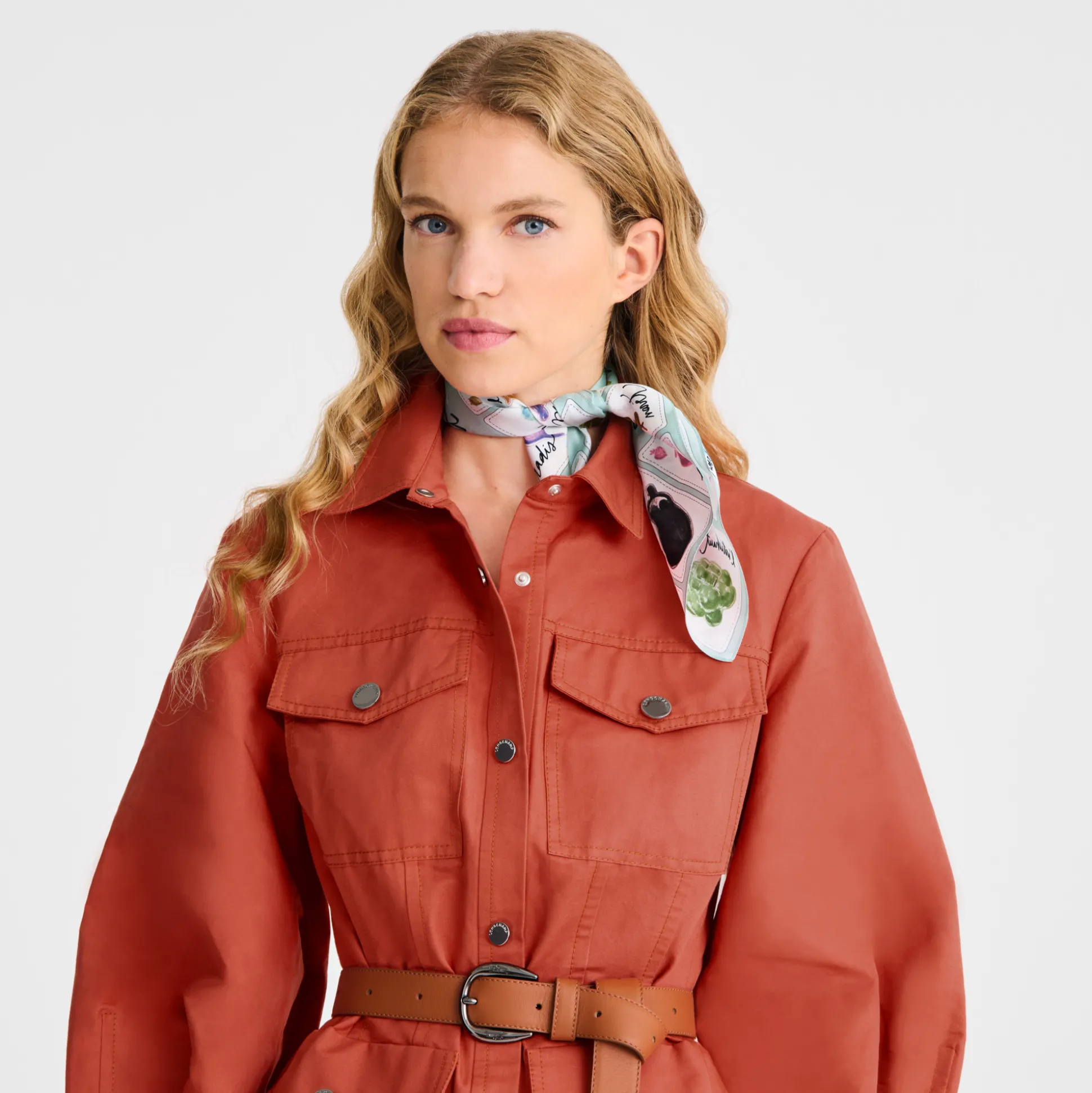 New Longchamp Foulard di seta 50 Rosa e verde OTHER - Verbena