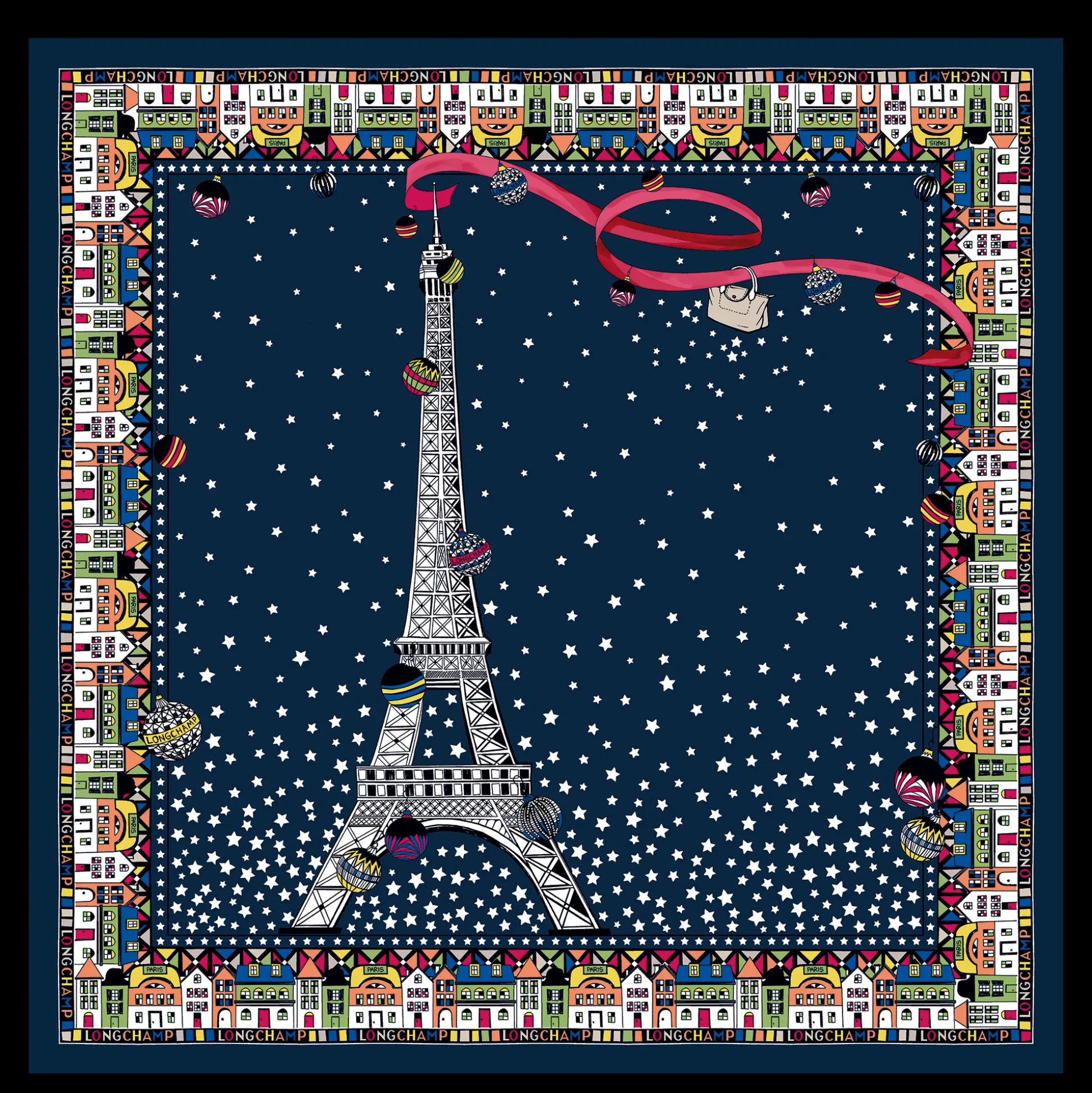 Flash Sale Longchamp Foulard di seta 50 Tour Eiffel Noël Seta - Marine