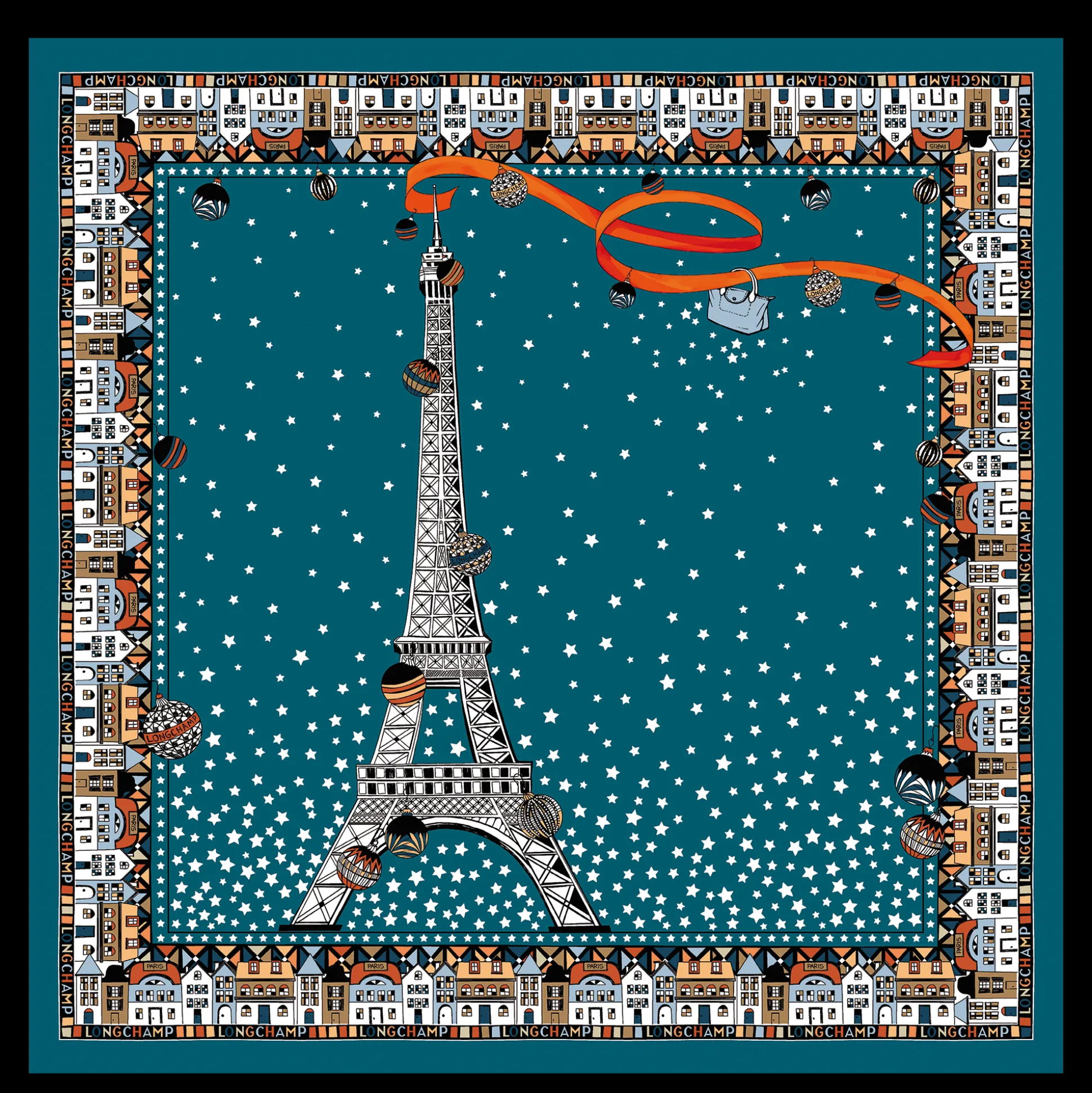 New Longchamp Foulard di seta 50 Tour Eiffel Noël Seta - Pavone