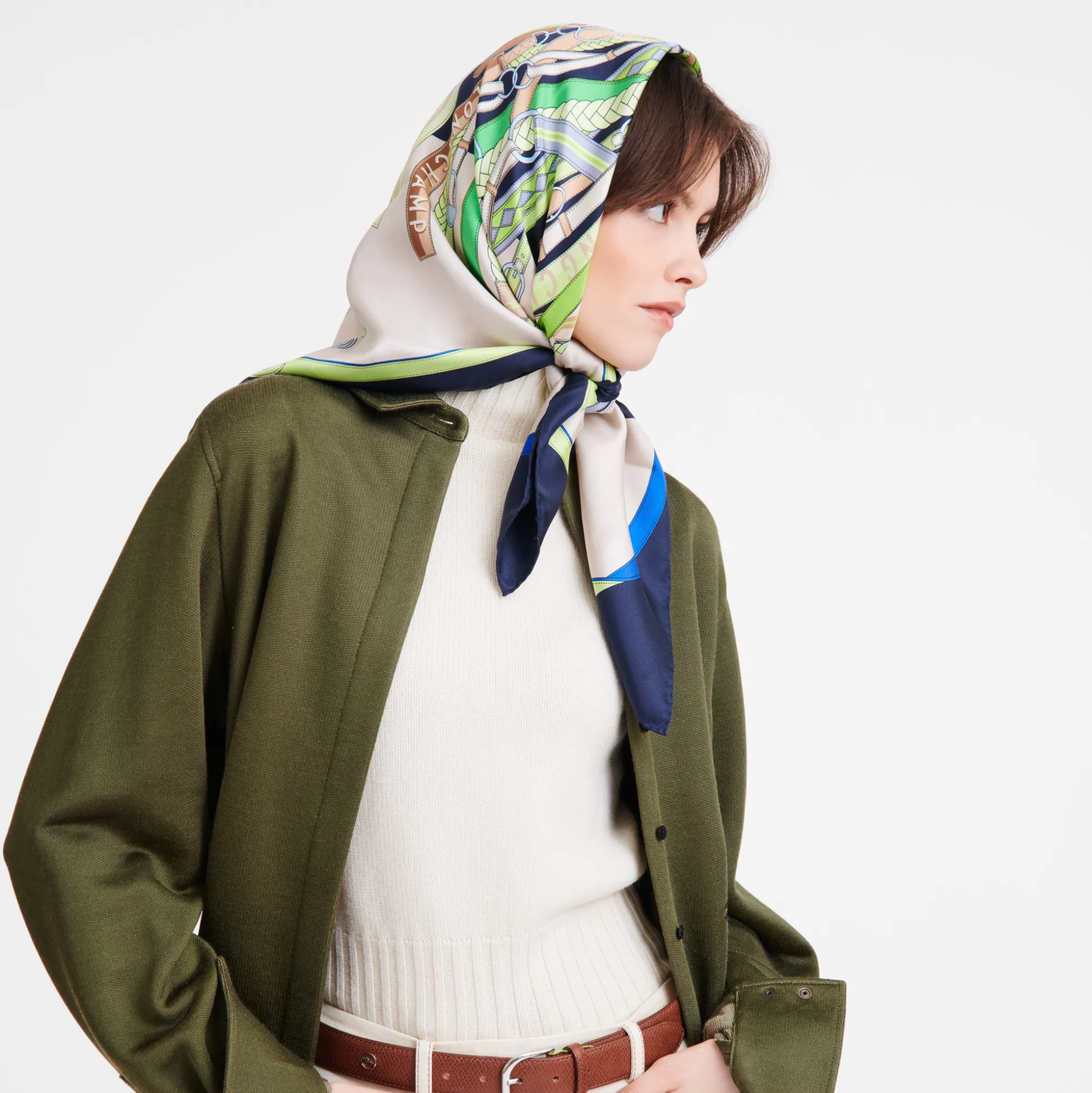 Store Longchamp Foulard di seta 90 Tête de cheval Seta - Marine