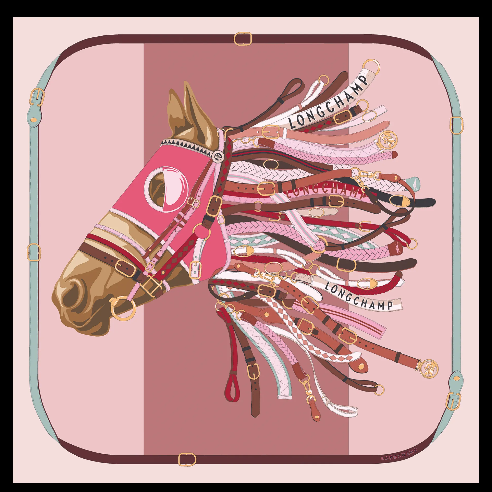 Cheap Longchamp Foulard di seta 90 Tête de cheval Seta - Rosa