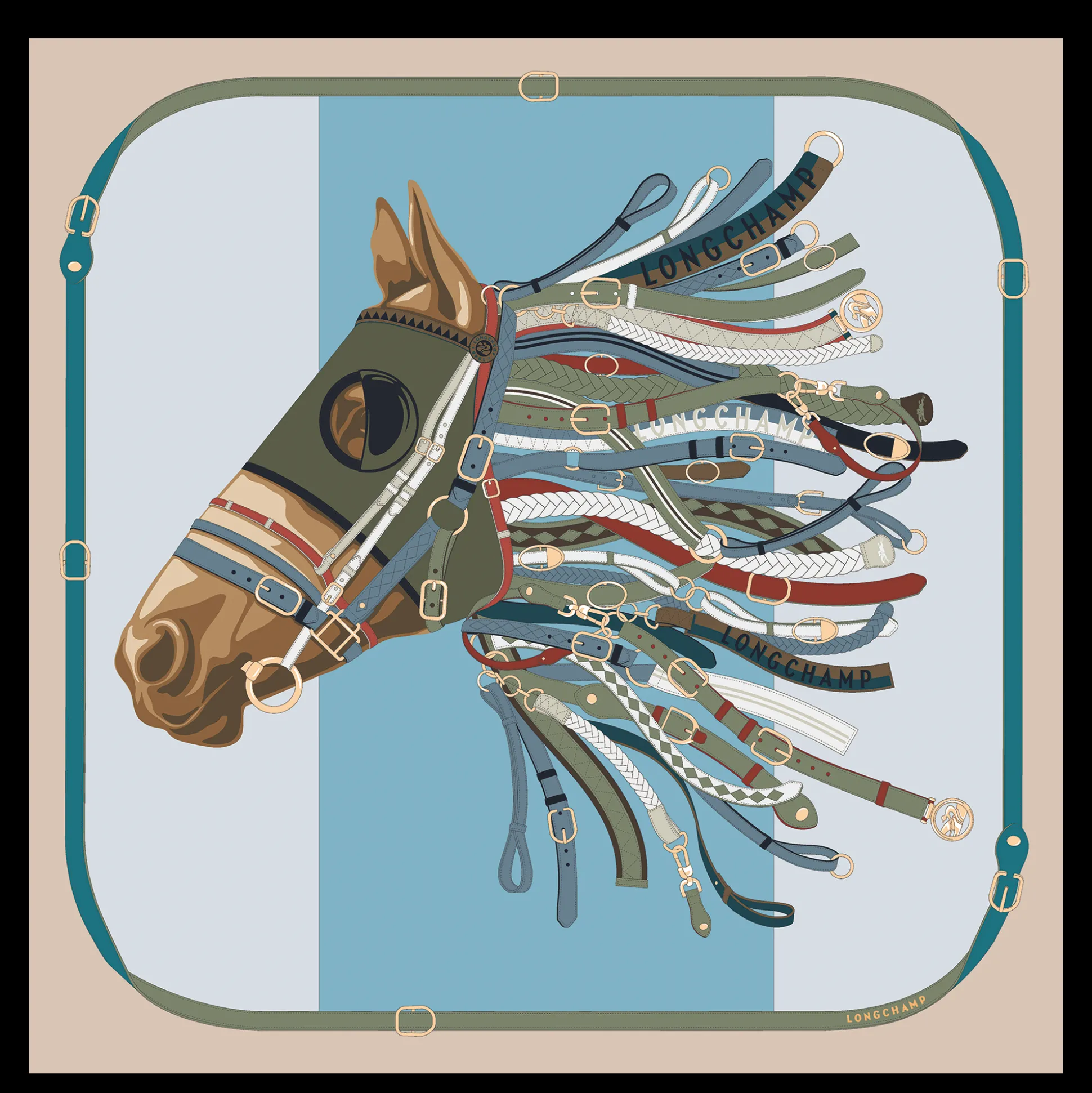 Store Longchamp Foulard di seta 90 Tête de cheval Seta - Verde Pallido VerdePallido