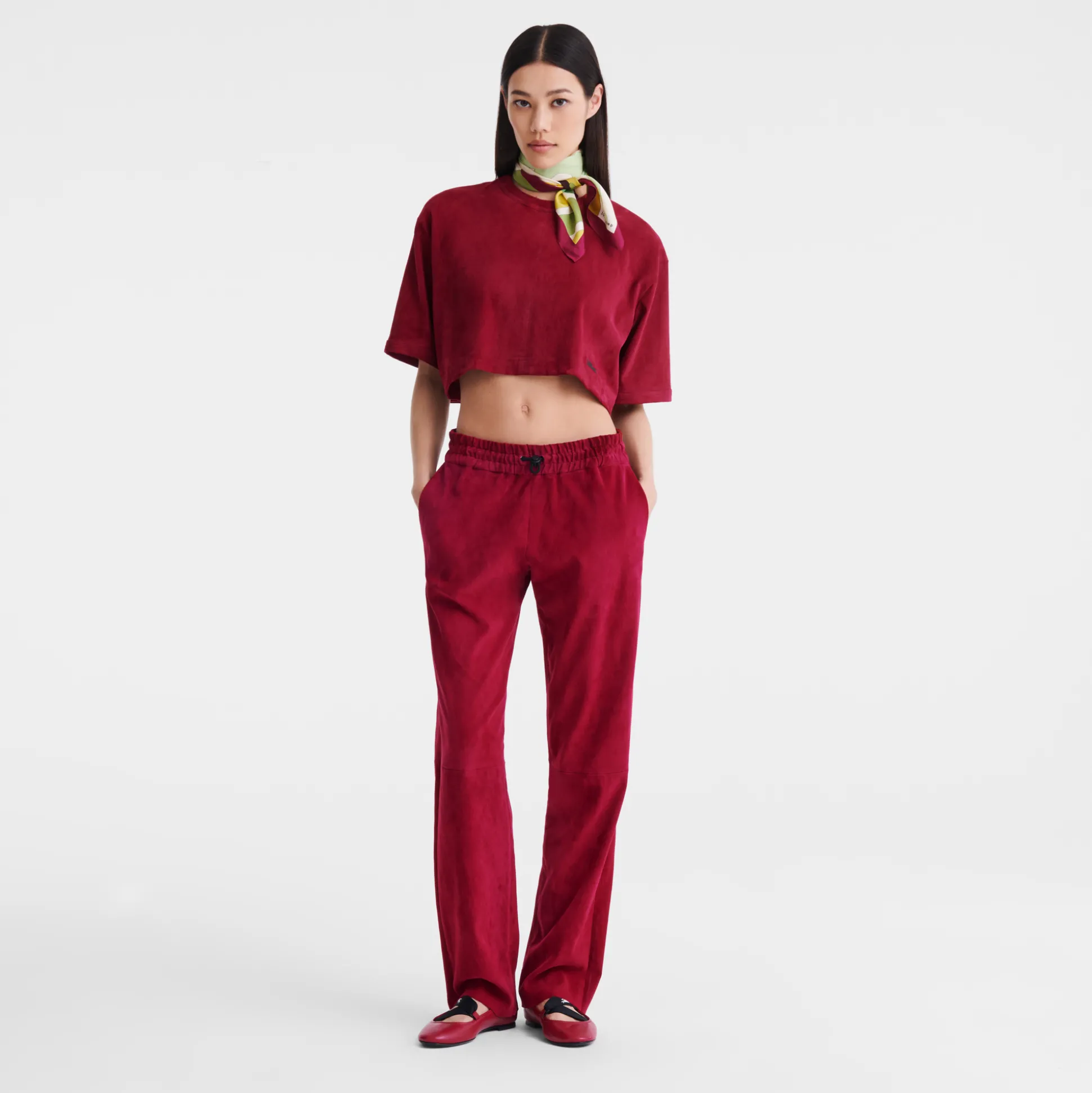 Clearance Longchamp Pantaloni dritti in pelle Barbabietola