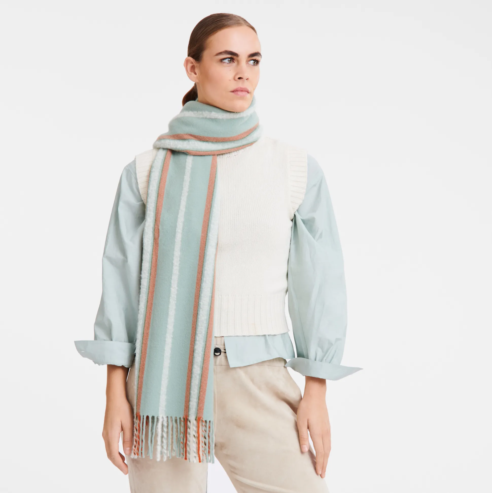 Sale Longchamp Stole Fiocchi di neve Misto lana - Verde Pallido VerdePallido